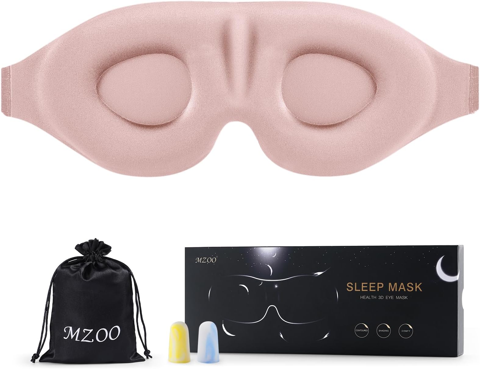 MZOO Sleep Mask for Side Sleeper Women Men, Updated Design 100% Light Blocking Eye Mask, 3D Contoured Blindfold for Sleeping, Breathable & Soft Eye Shade for Travel Meditation Nap, Black