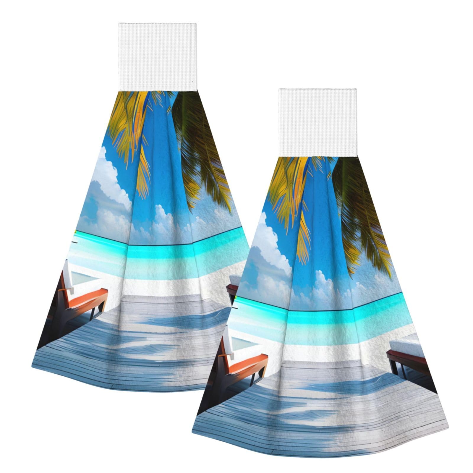 WUPngg Maldives Holidays Bathroom Tie Towels/Dish Cloth,Kitchen Hanging Towel, Coral Fleece Dry Cleaning Hand Dishcloths One Size