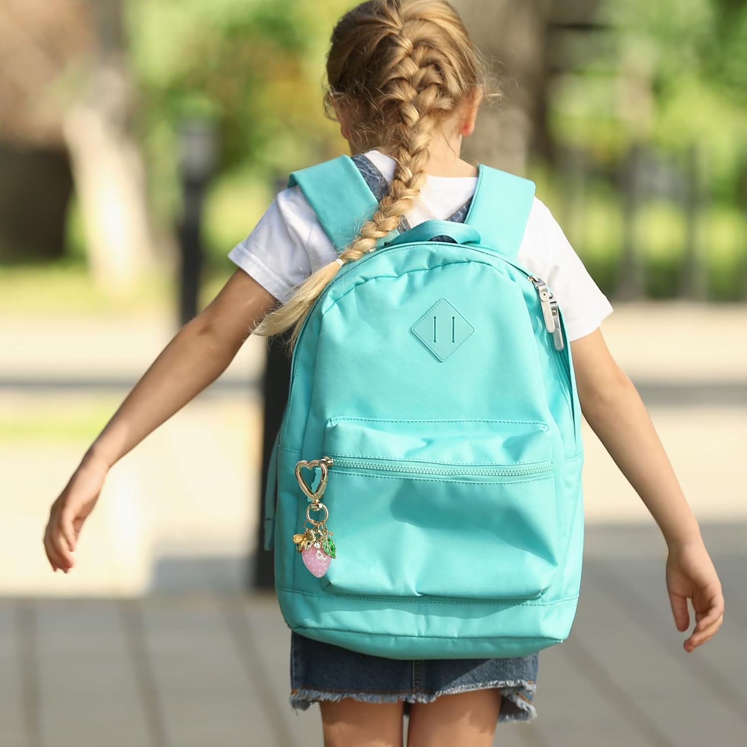 8 Pack Mini Strawberry Keychain, Kawaii Heart KeyChain with Bee and Green Leaf, Strawberry Keychains Bag Charm for Purse - Image 7