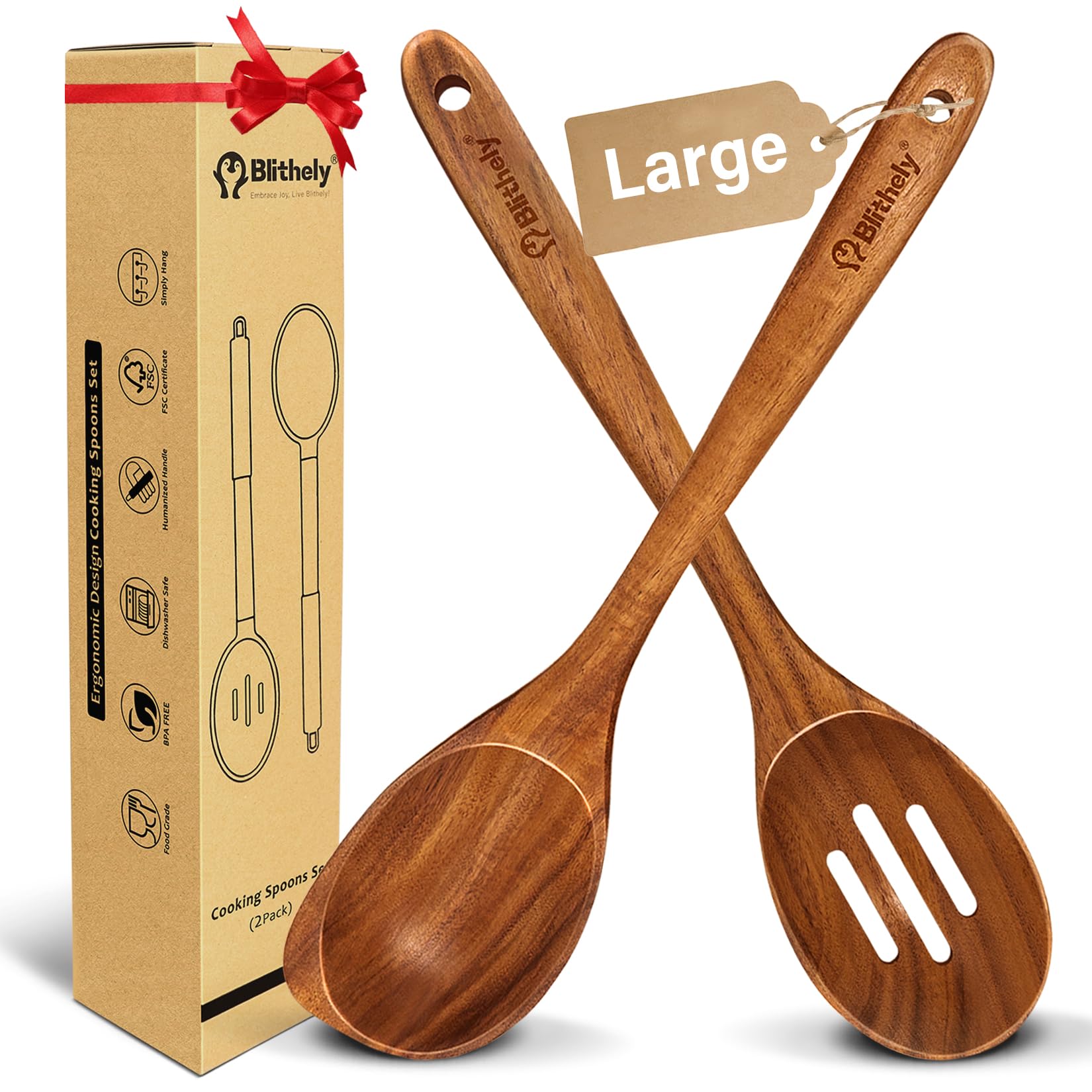Amazon.com: Large Wooden Spoons for Cooking, 2Pack Natural Teak