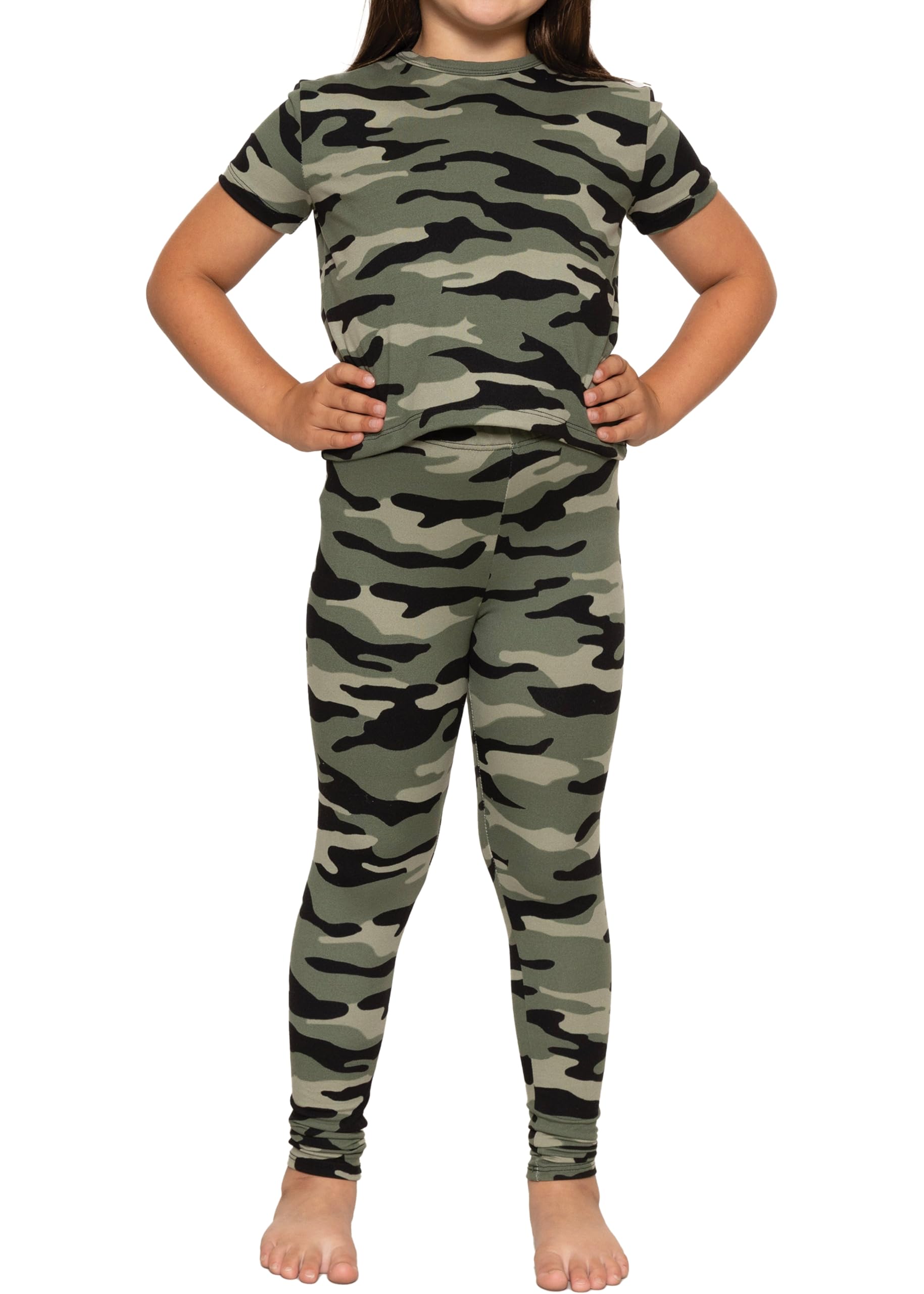 STRETCH IS COMFORT Girls 2 Piece Hoodie Short Sleeve Long Sleeve Crew Neck Top and Leggings Set Kids Thermals Underwear Set