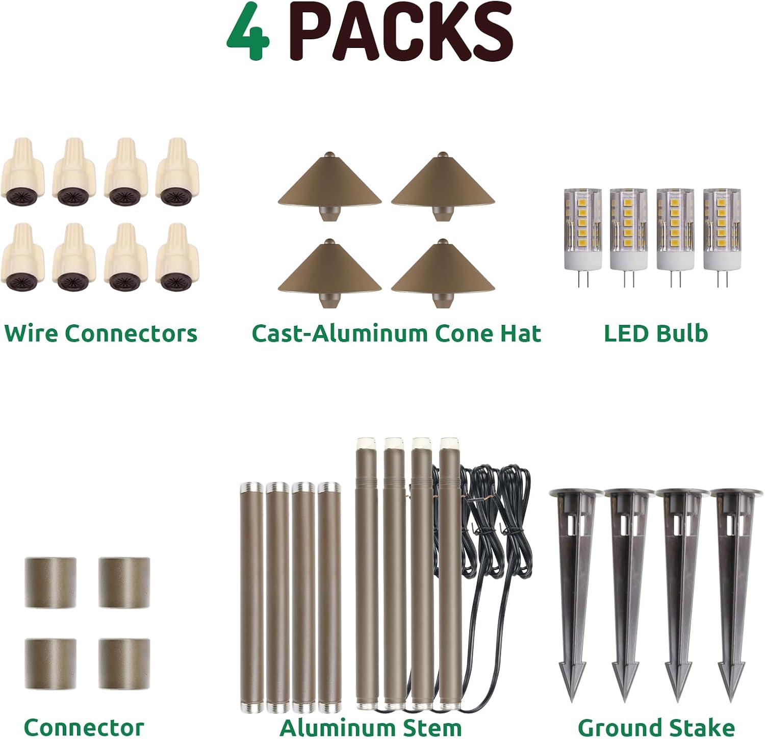 Lumina Lighting® Low Voltage Landscape Lighting Cast-Aluminum Path and Area Light Warm White 3W G4 LED Bulb and ABS Ground Stake Included for Yard Walkway Lawn PAL0105-BZLED4 (Bronze, 4-Pack)