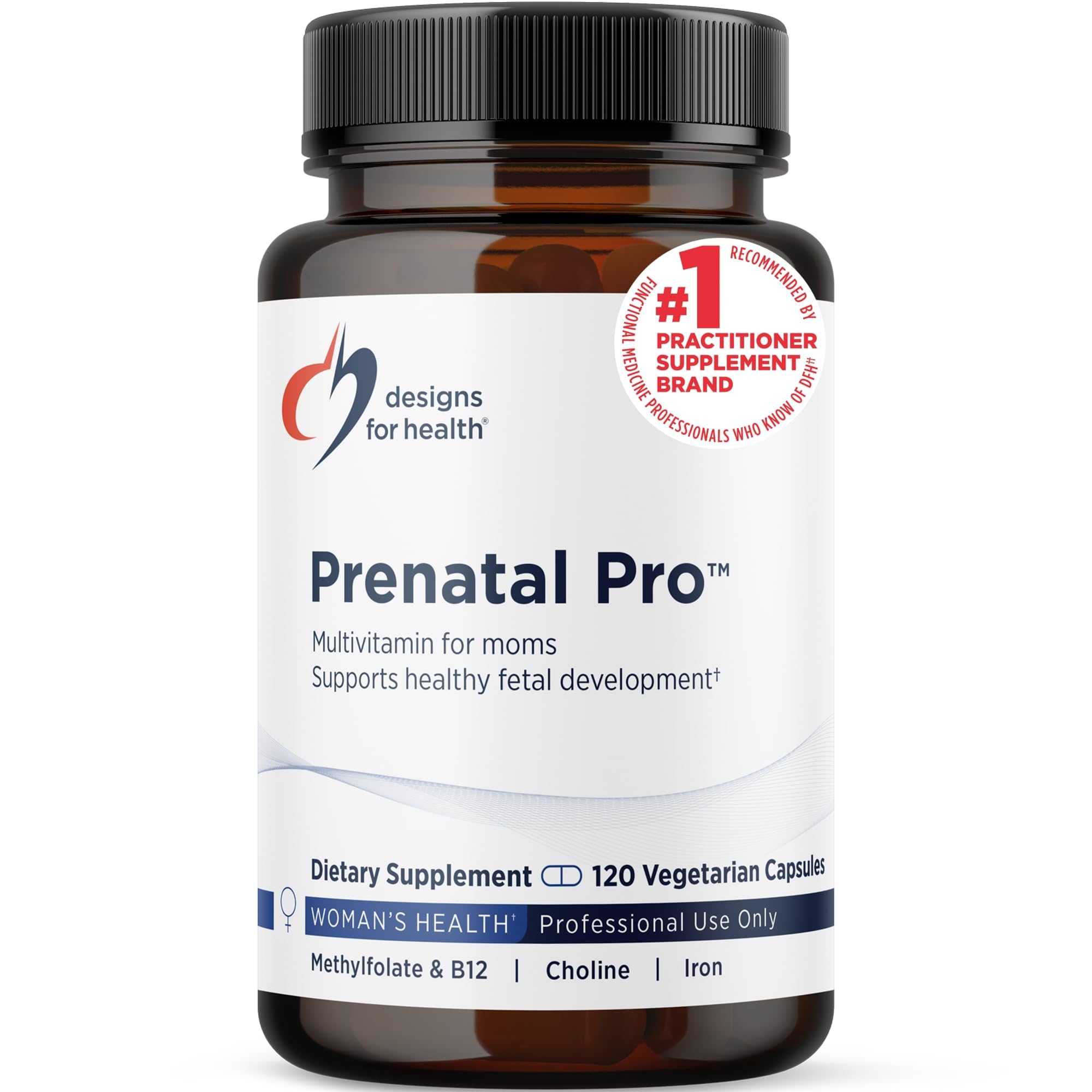 Designs for Health Prenatal Pro Methylated Multivitamin for Women - Prenatal Vitamins with Iron, A, D, E + Vitamin K with Methylated Folate, Calcium Magnesium Zinc for Nursing + Postpartum (120 Caps) Standard Packaging