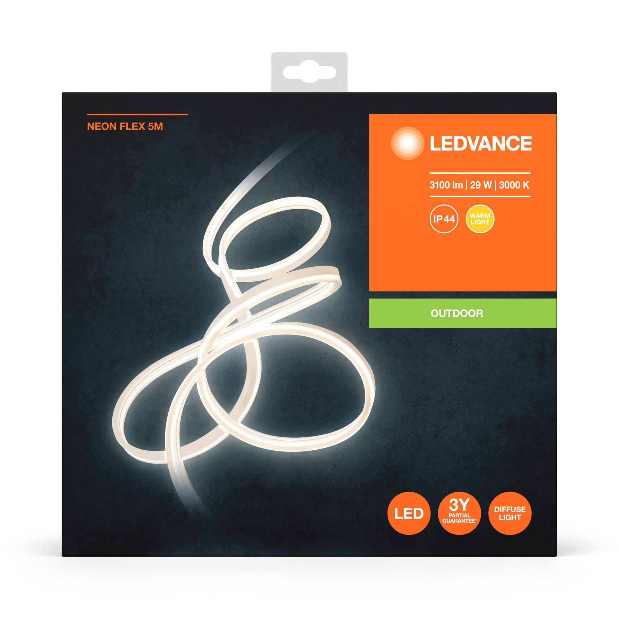 LEDVANCE Oprawa ścienna i sufitowa: for wszystkie powierzchnie, NEON FLEX / 29 W, 220…240 V, kąt rozsyłu światła: 110°, Ciepły biały, 3000 K, materiał: silicone, IP44