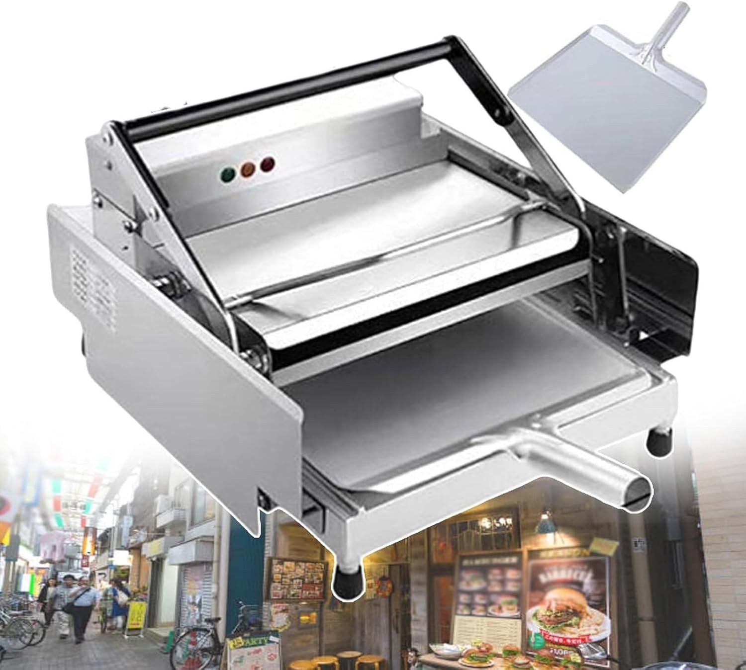 Electric Grilled Hamburger Toaster + Hamburger Spatula, with Adjustable Temperature and Time, Suitable for Bakery, Restaurant, Snack Bar