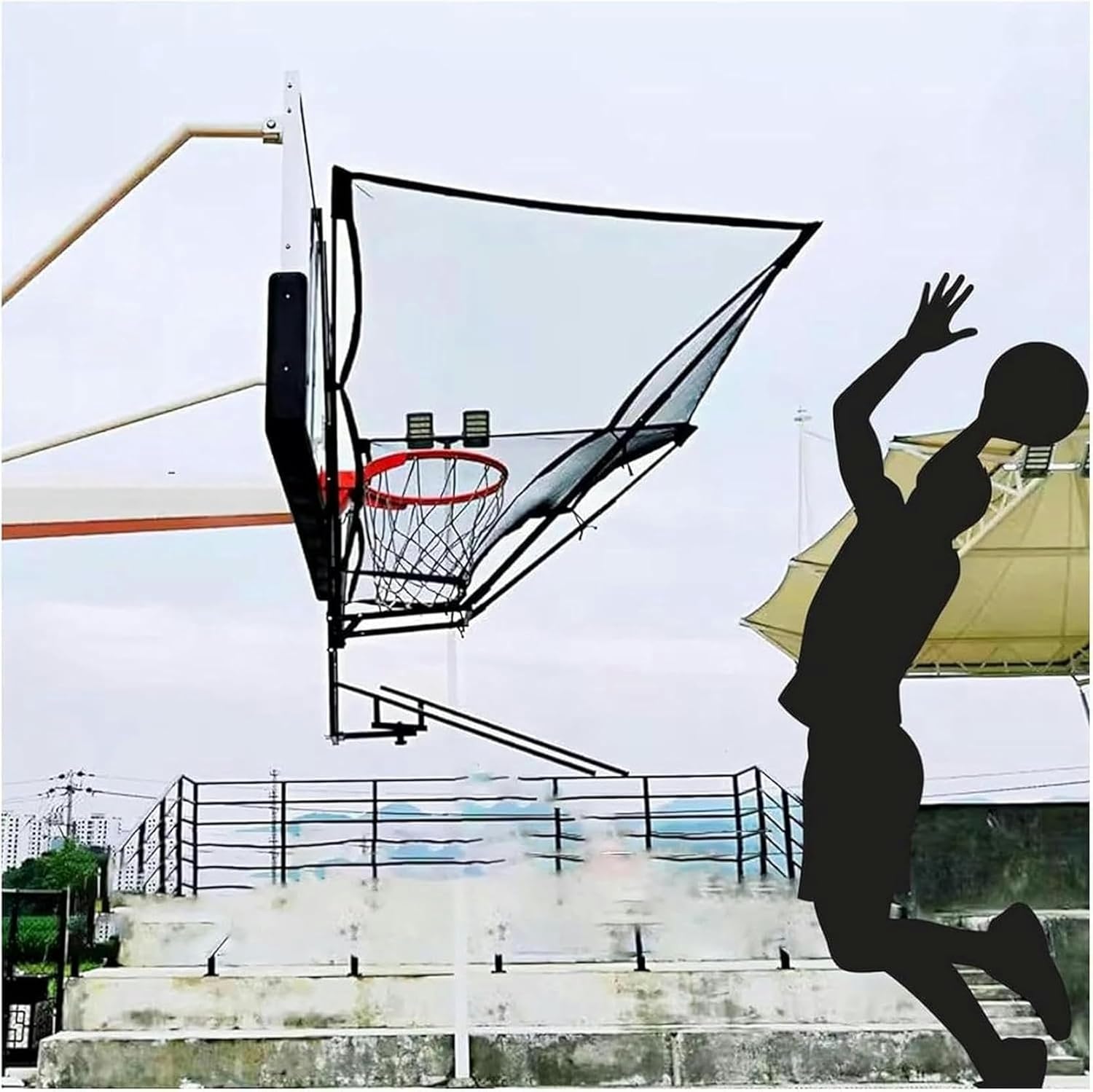 Basketball Hoop Returner Shot Return Apparatus Hanging Catcher Net with Hooks Shooting Trainer Rebounder for Court/Stadium/Playground/Garage/Gym Bas