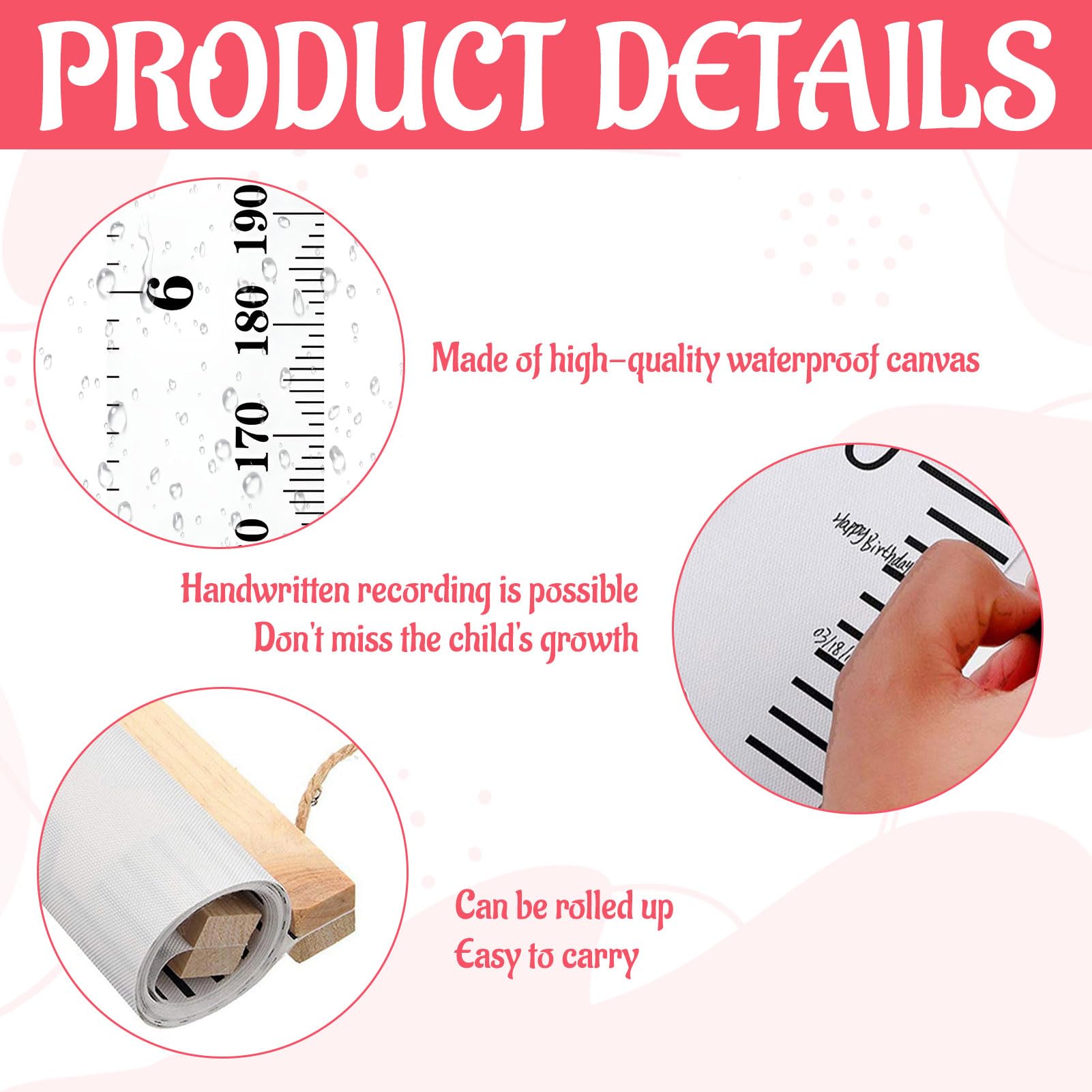 Kids Growth Chart Height Chart for Kids Removable Wall Decor for Kids Canvas Ruler,Kids Height Wall Chart,Height Chart Removable Wall Decor for Childrens Canvas Ruler for Accurate Measuring Height - Image 3