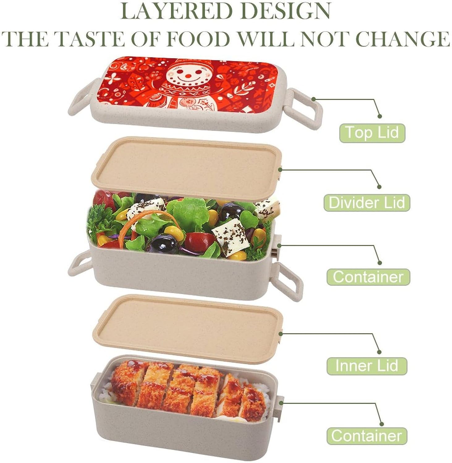 Lunch Box Bento Premium Snowman Window Grilles Printed Bento Box Bento with Spoon And Fork with Compartment Containers Suitable for Men And Women, style