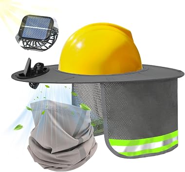 1 Set Solar Fan Hard Hat Sun Shade with Face Shield, Outdoor Fishing Hat Sun Visor for Men Women, Construction Work Accessories Full Brim Mesh Sunshade with Reflective Strip