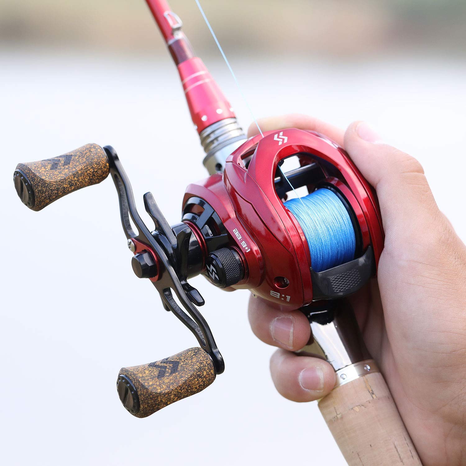 Sougayilang Baitcasting Angelrolle, 8: 1 Übersetzungsverhältnis mit magnetischem Bremssystem, 9 + 1 Kugellager Korrosionsschutz Baitcaster Rolle