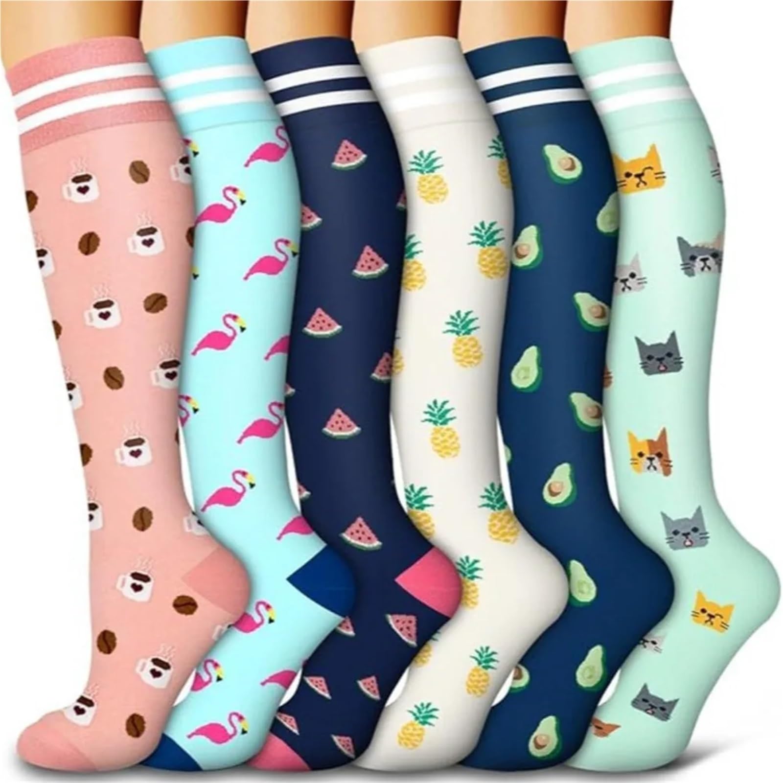 6 par/lote calcetines de compresión animales coloridos senderismo baloncesto fútbol presión varicosa medias de nailon hombres mujeres triangulación de envíos(Color Healthcare,S-M)