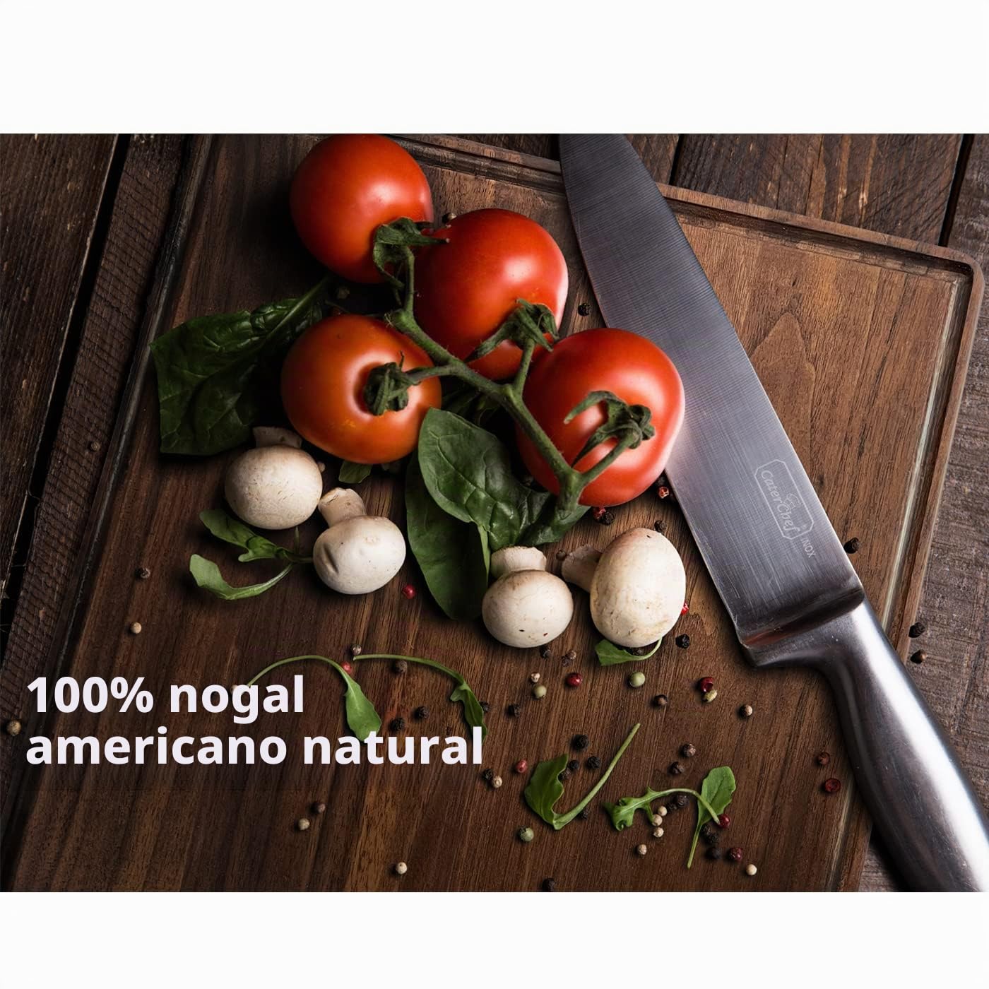 Tabla de cortar rectangular de madera de nogal para cocina, 43,2 x 28 cm