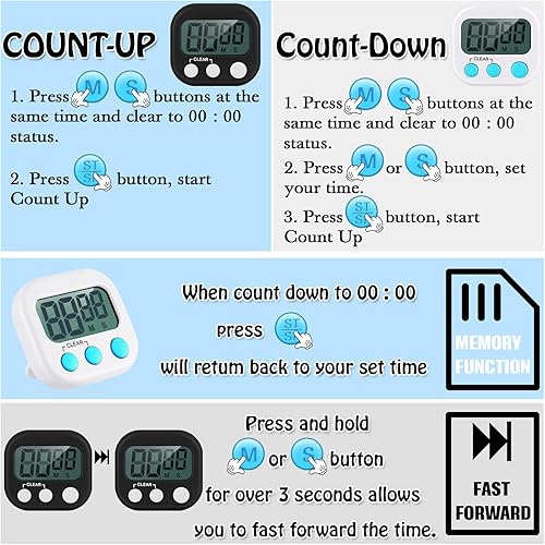 Miniatura 4 de Xuhal 50 temporizadores digitales de cocina a granel, pequeños temporizadores magnéticos para aula, cronómetro de dígitos para cocinar, hornear,