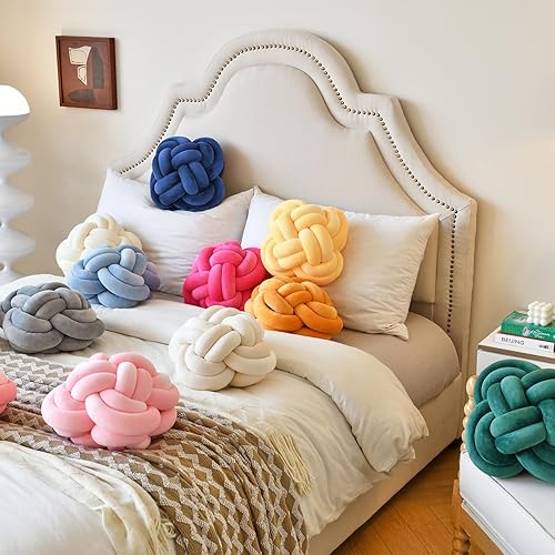 Miniatura 7 de Xuyier Bola de almohada de nudo, almohadas decorativas con tela de terciopelo para sofá cama, decoración de 12 pulgadas, cojines cuadrados anudados