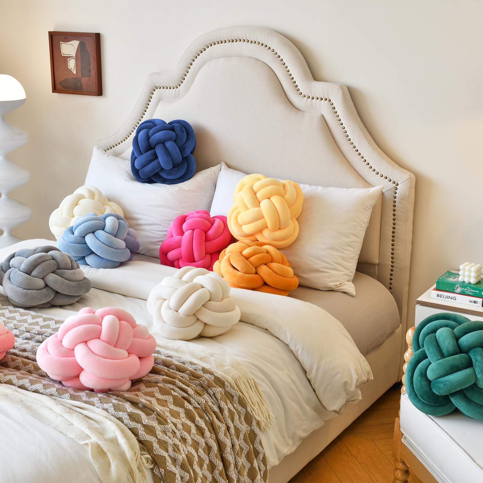 Xuyier Knotenkissen, dekorativer Wurfkissen mit Samtstoff für Couch, Bett, 30,5 cm, dekorativ, geknotet, quadratisch, Bodenkissen für Wohnzimmer, 30,5 cm, Salbeigrün