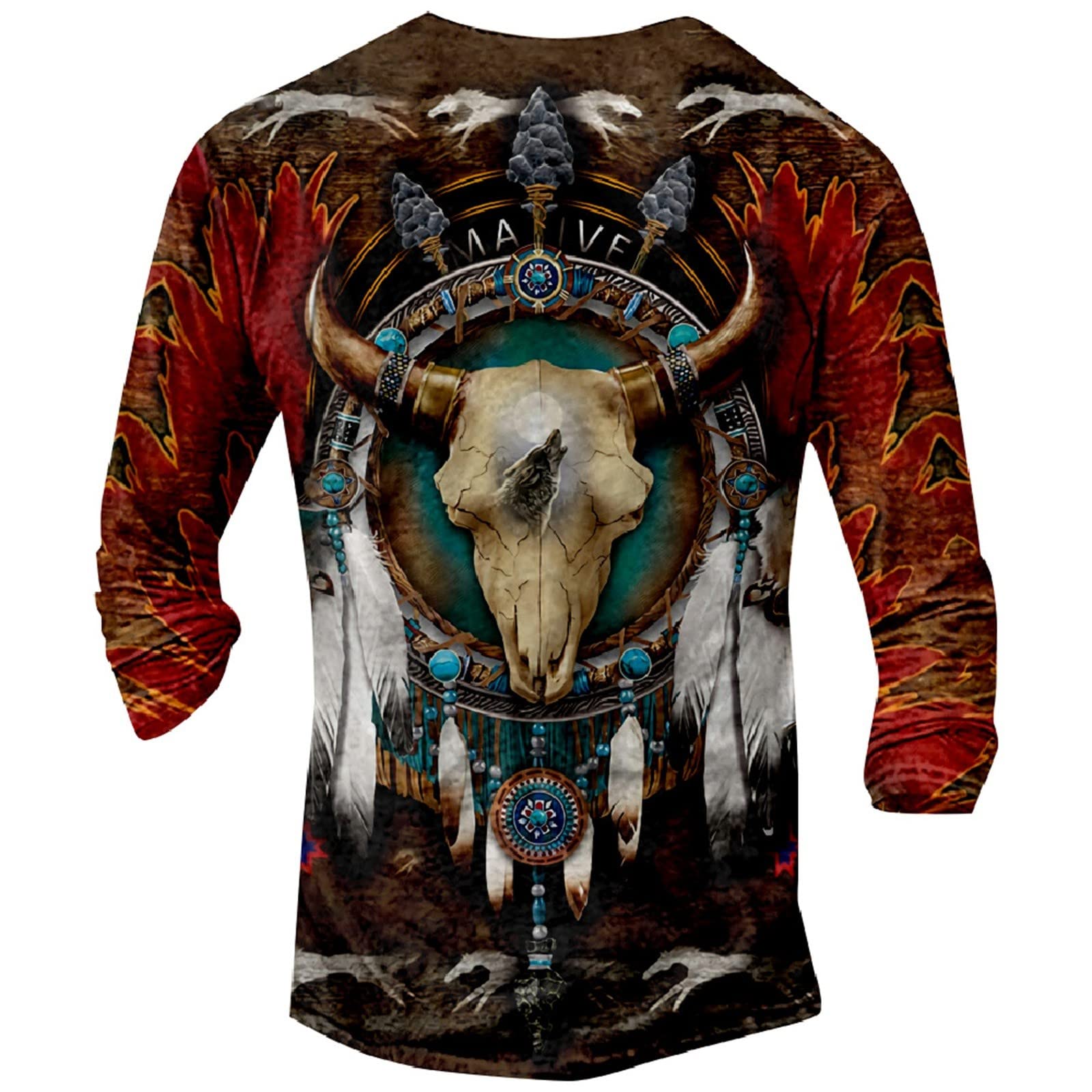 T-Shirt Bedrucken Herren 3D-Digitaldruck Pullover Langarmshirt mit Knopfleiste Vintage V-Ausschnitt Sportshirt Langarm Sweatshirt Outdoor Tactical Tshirts