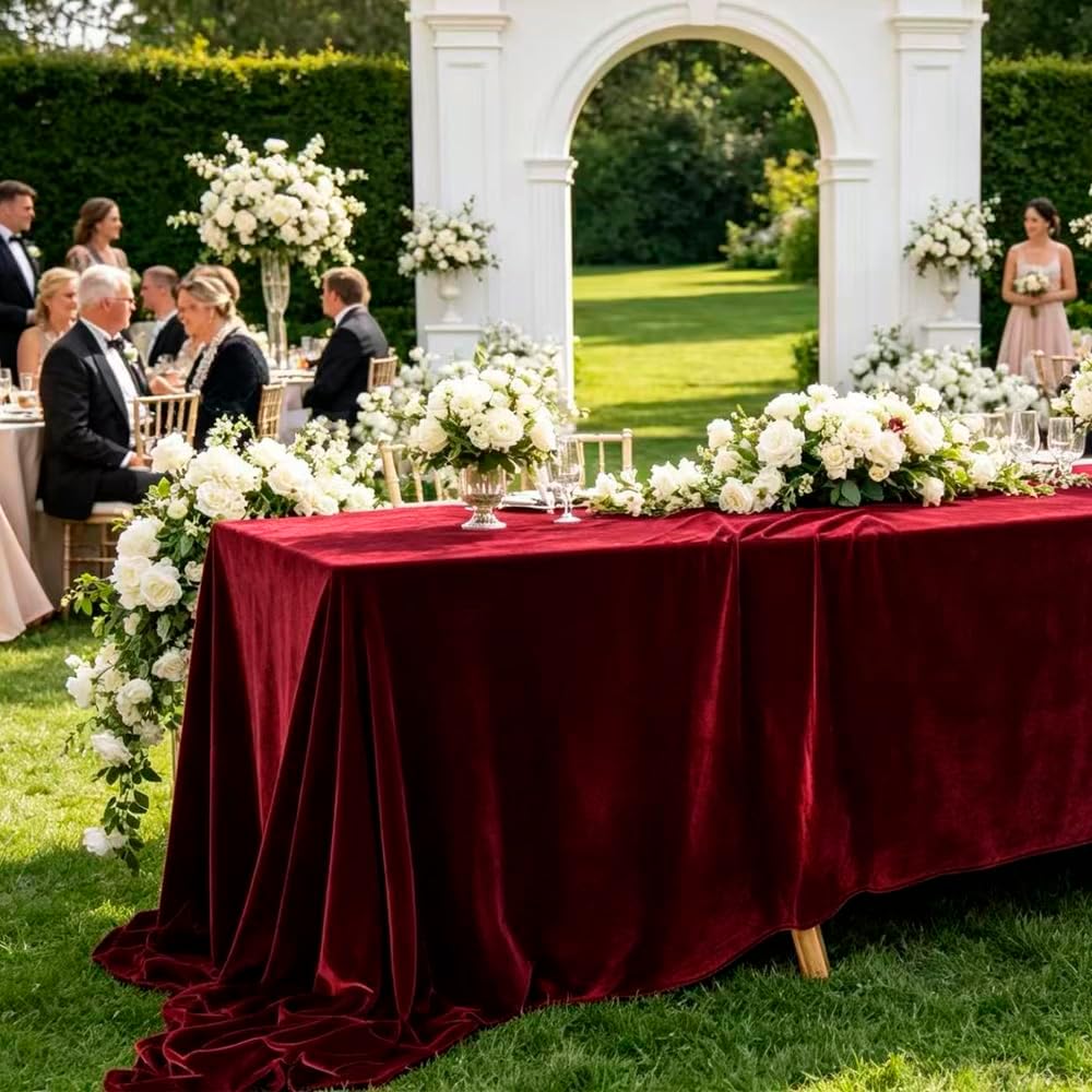 Velvet Tablecloth, Luxurious Elegant Rectangle Table Cover in Beautiful Burgundy for Weddings, Parties, Baby Showers and Events, Durable Seams for Long-Lasting Use(Burgundy, 60"*102")