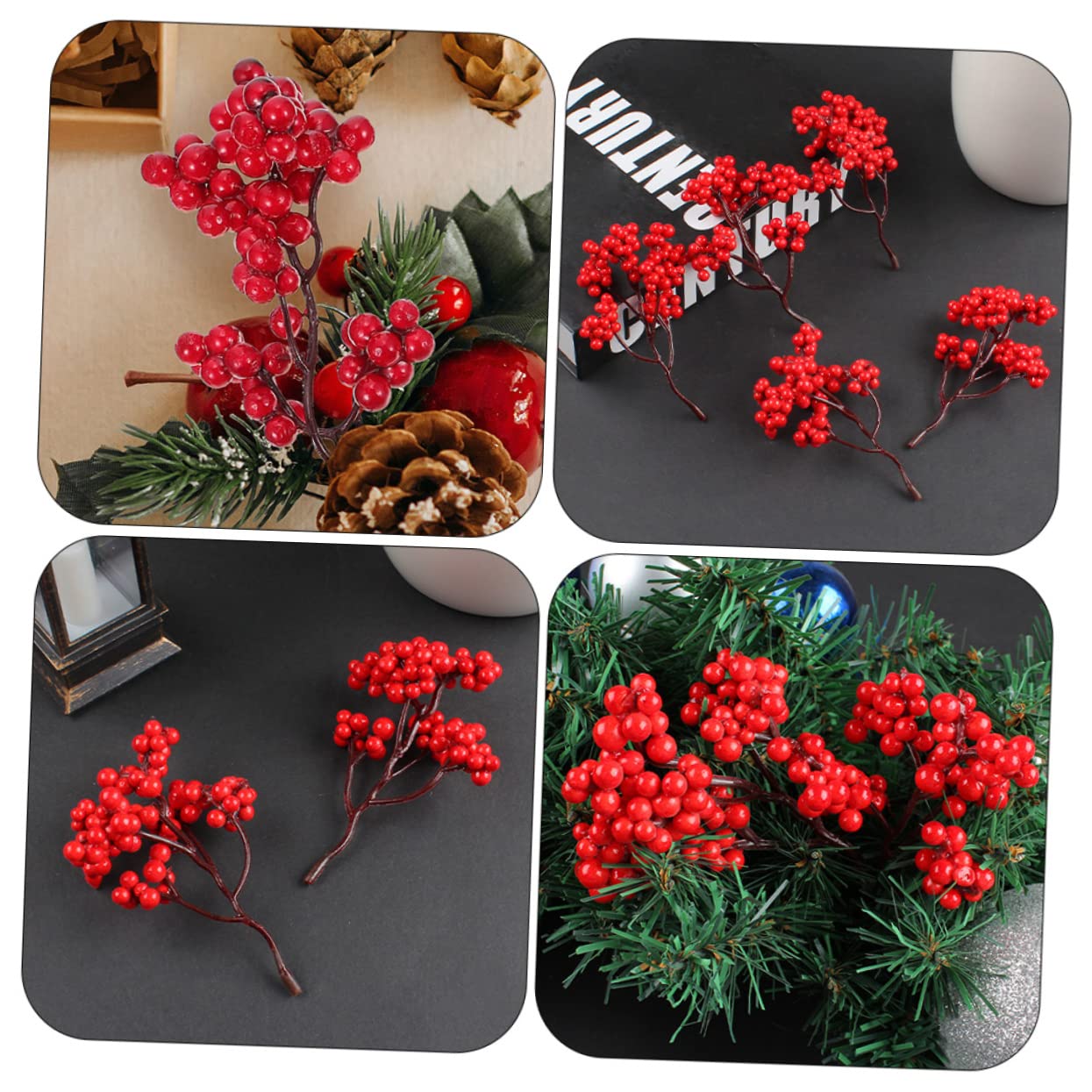 TOPBATHY 50 Pcs Frutos Rojos Artificiales Tallos de Rojas Artificiales ramitas de Falsas Ramas Artificiales Manualidades navideñas decoración Accesorio de Adorno de