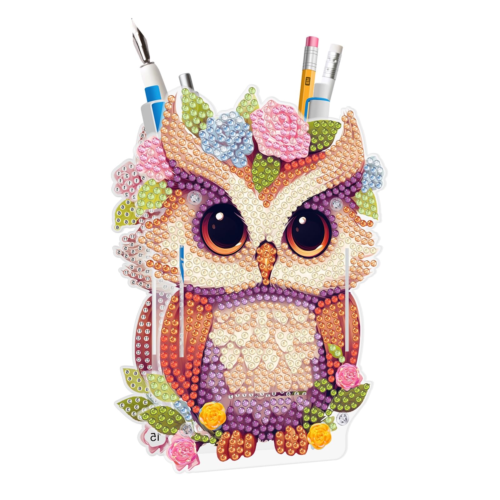 Ylkgogo Diamond Painting Pencil Holder Diamond Art Kits for Kids Aldults Cute Animal Pen Holder Desktop Ornaments Organizer(Owl)