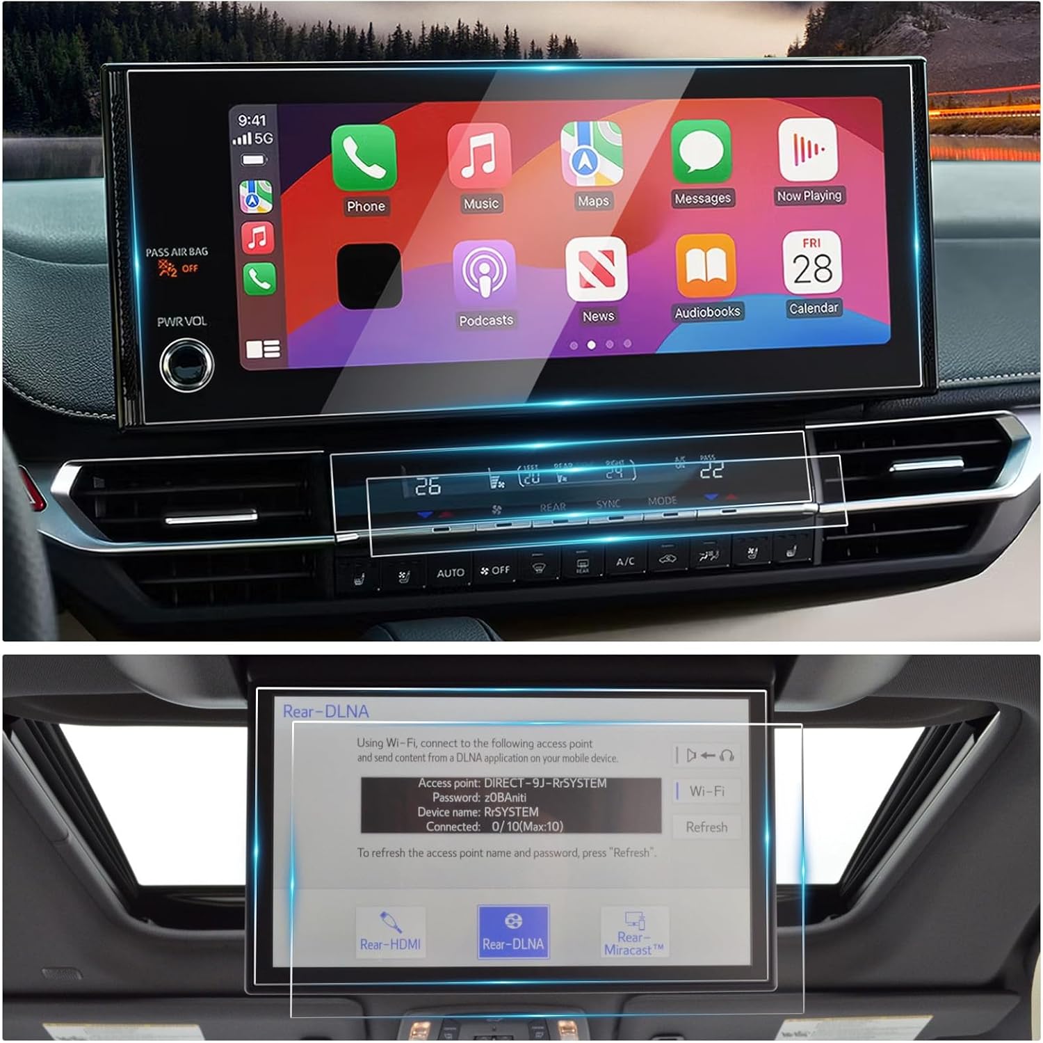 2025 Sienna Screen Protector Glass 12.3" for 2025 Toyota Sienna Main Infotainment Protector, 11.6" Rear Entertainment Screen Cover Climate Control Panel Screen Saver for 2025 Sienna Accessories 5 Pack
