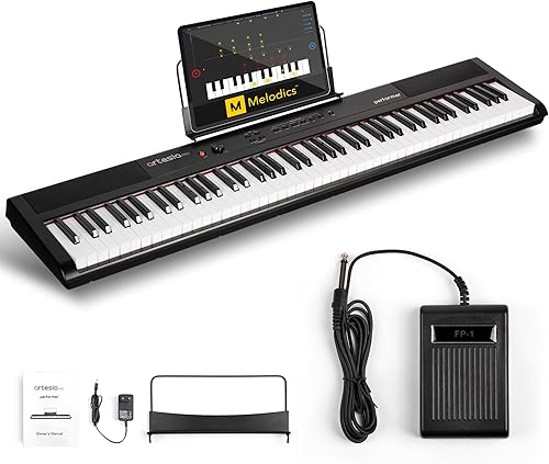 Artesia Performer Piano digital portátil de 88 teclas para principiantes con teclas semipesadas de tamaño completo, fuente de alimentación,