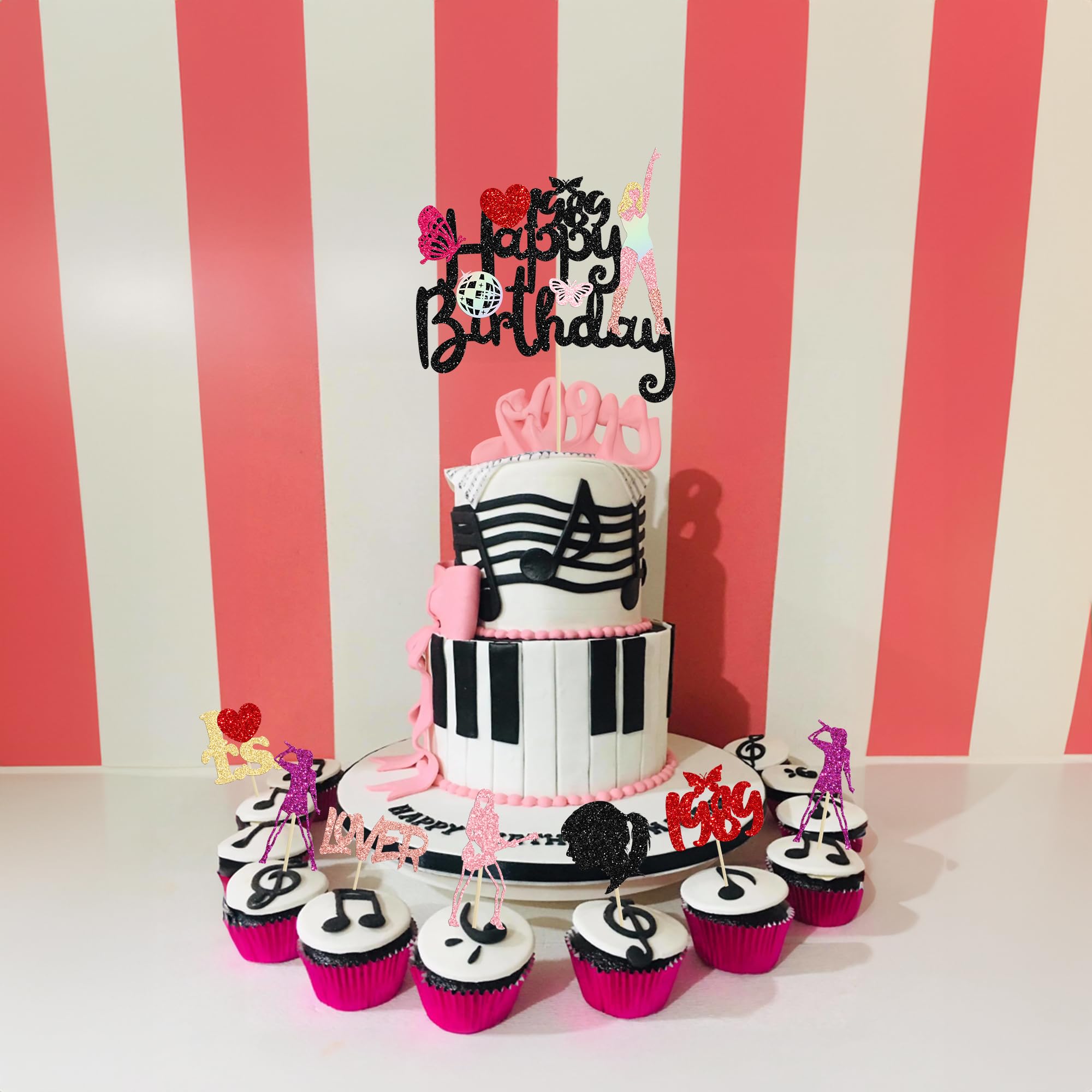 Gyufise 24 topper per cupcake con cantante musicale, plettri per cupcake per Tour S-wiftie Forever Always a tema festa di compleanno forniture