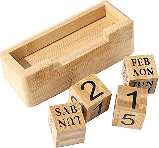 木製卓上カレンダーブロック、木製ブロック永久カレンダー,デスク用パーペチュアルブロックカレンダー - クリエイティブブロックカレンダーデスクレトロ月日付表示ブロック用