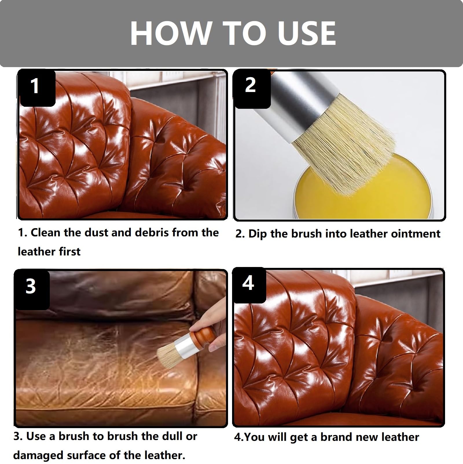 Furniture Salve,Ungüento para Muebles De Cuero,Bálsamo de Muebles,Ungüento de Cuero con Cepillo de,Leather Furniture Balm,Fácil de Usar,Adecuado Proteger Restaurar el Brillo de los Muebles Cuero,100g