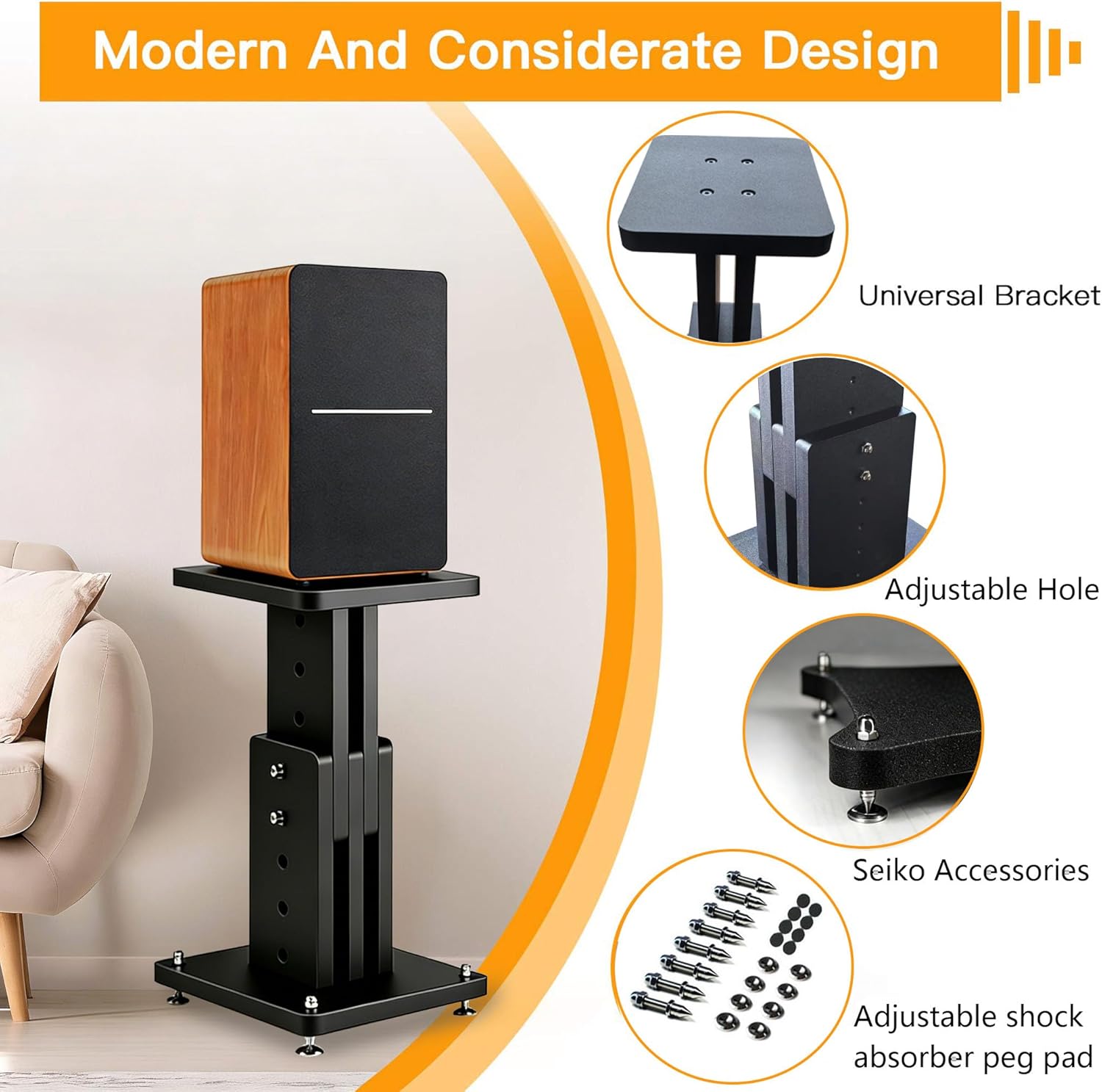 Height Adjustable Speaker Stands Pair, 11.4''x9.25'' top Plate Heavy Duty Surround Sound Stands, Hold 110Lbs, Floor Stand for Bookshelf Studio Monitors Satellite Large Speakers (8.6‘’-10.6‘’)