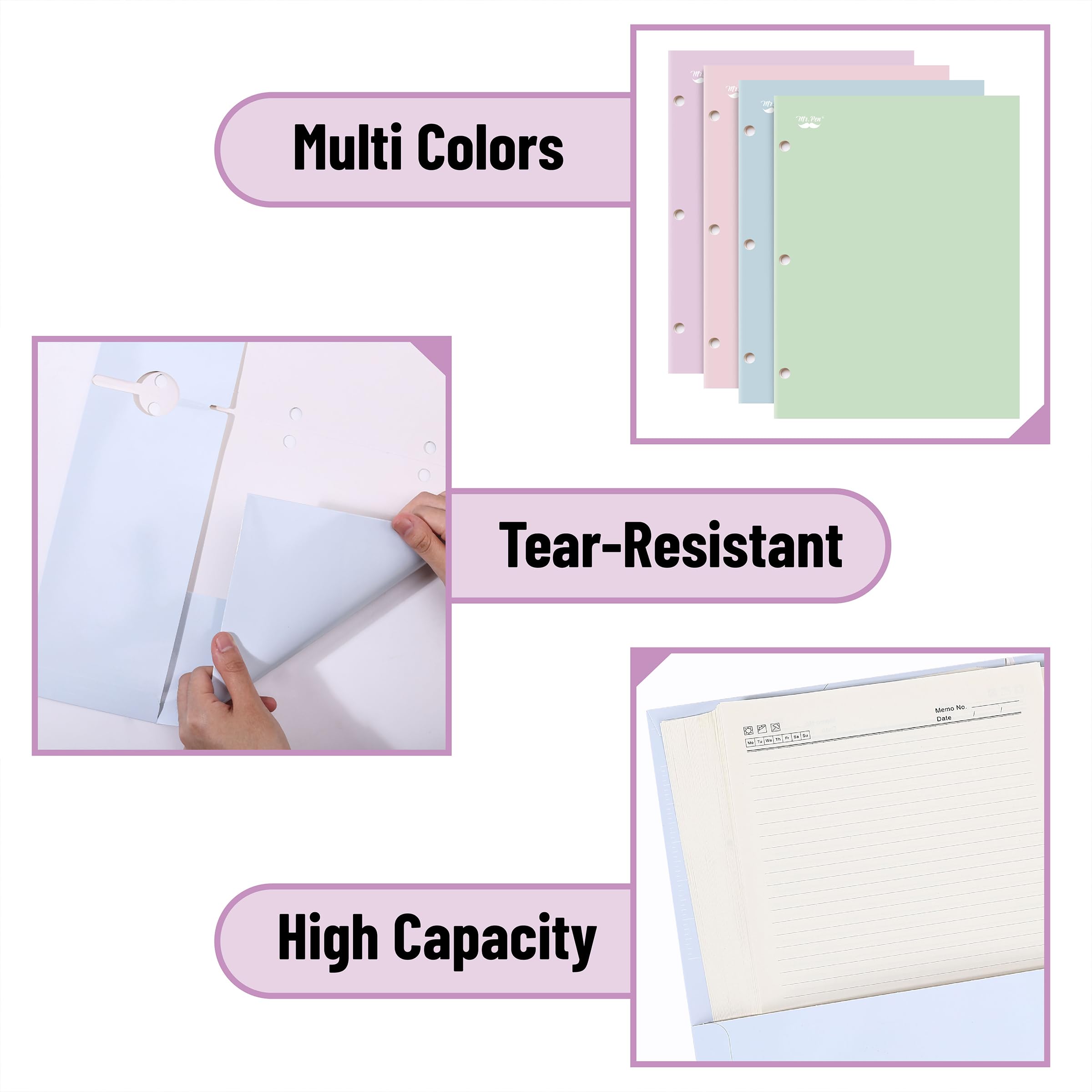 Mr. Pen- Pocket Folders, 4 Pocket, 4 Pack, Pastel Colors, Folders with Pockets 3 Hole Punched, Folder, Binder Folder: Pastel 4 Pack