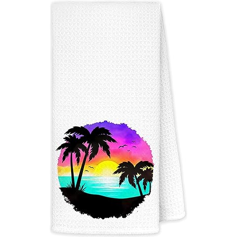 JINYO Tropical Palm Tree Summer Kitchen Towels, Beach Hand Towels for Bathroom, Summer Coastal Bathroom Decor, Beach Kitchen Decor, 16x24 Inch