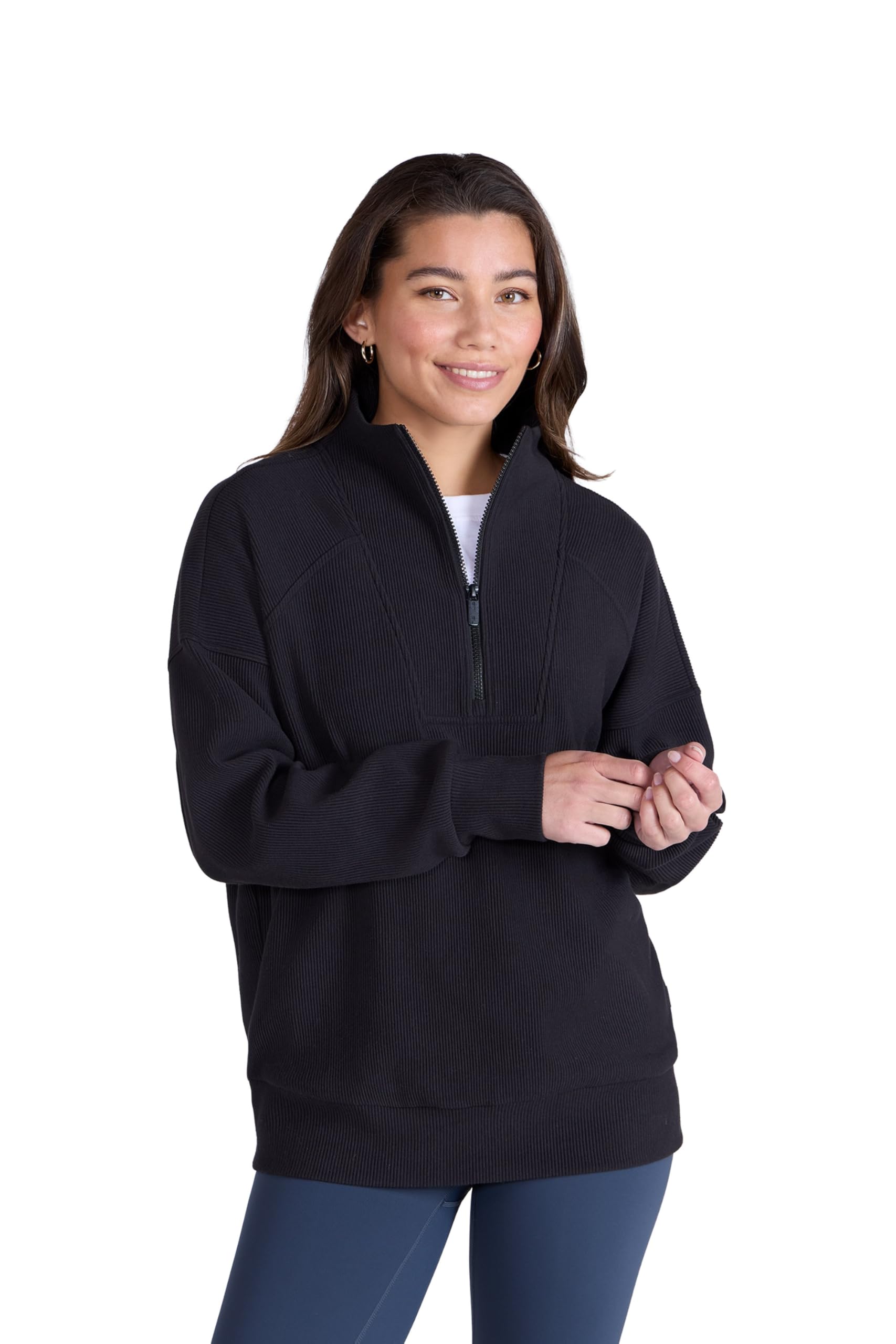 Ottoman Womens Half Zip Sweatshirt - Black