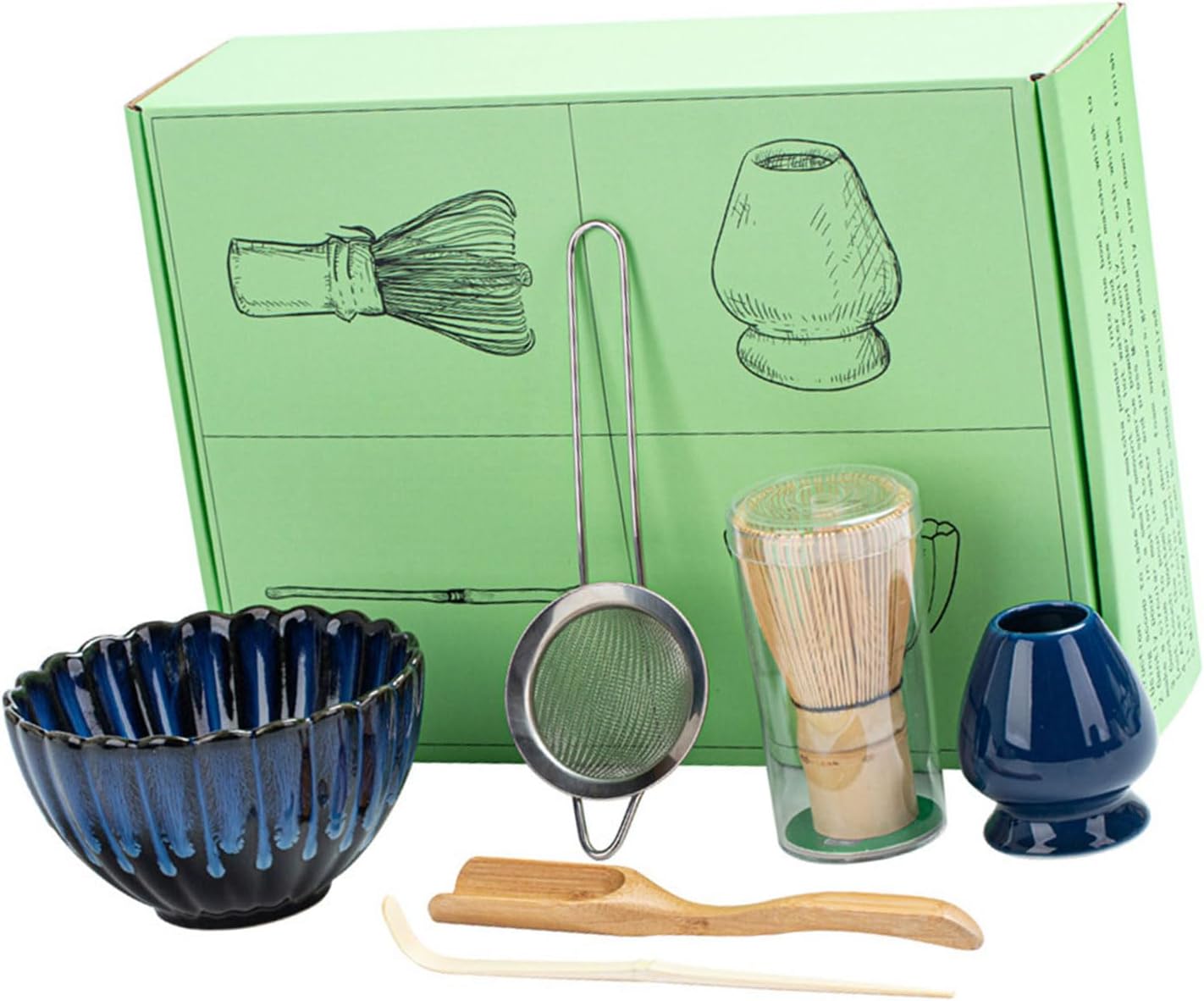 Functional Matcha Teas Ceremony Set Teas Whisks Brush Set Wood Whisks Scoops and Holders Ceramic Bowl Matcha Teas Set