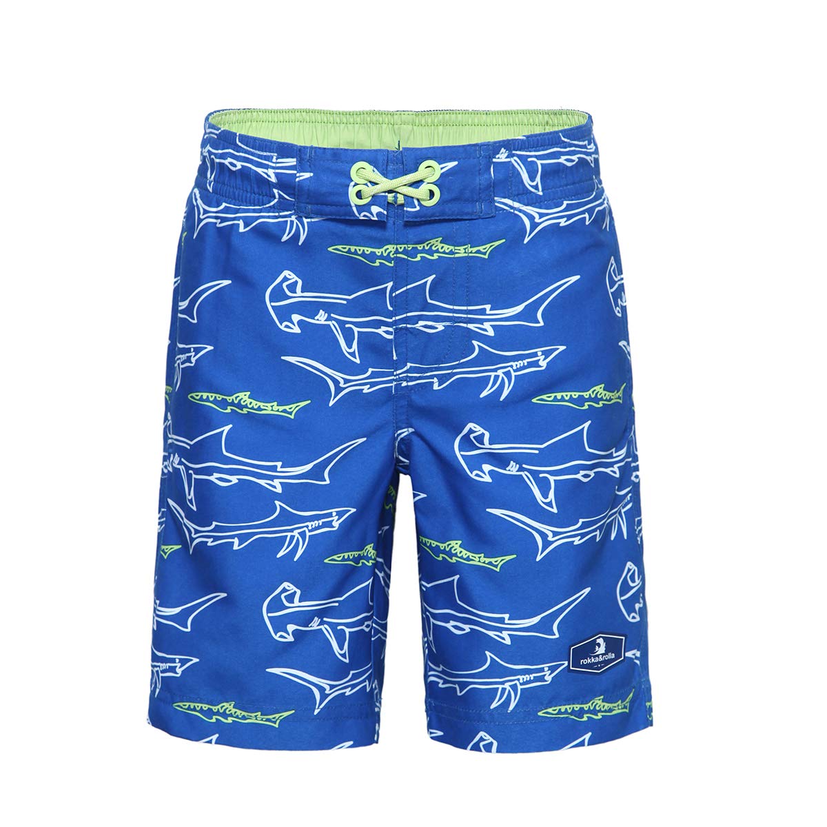 Boys' Swim Trunks UPF 50+ Quick Dry Bathing Suit Swimwear Beach Shorts with Mesh Lining, Shark Printed, 8-9-image-1