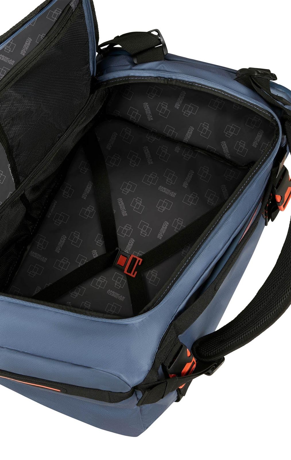American Tourister Torba podróżna plecak Urban Track Duffle/Backpack Coated 60L granatowy/pomarańczowy niebieski