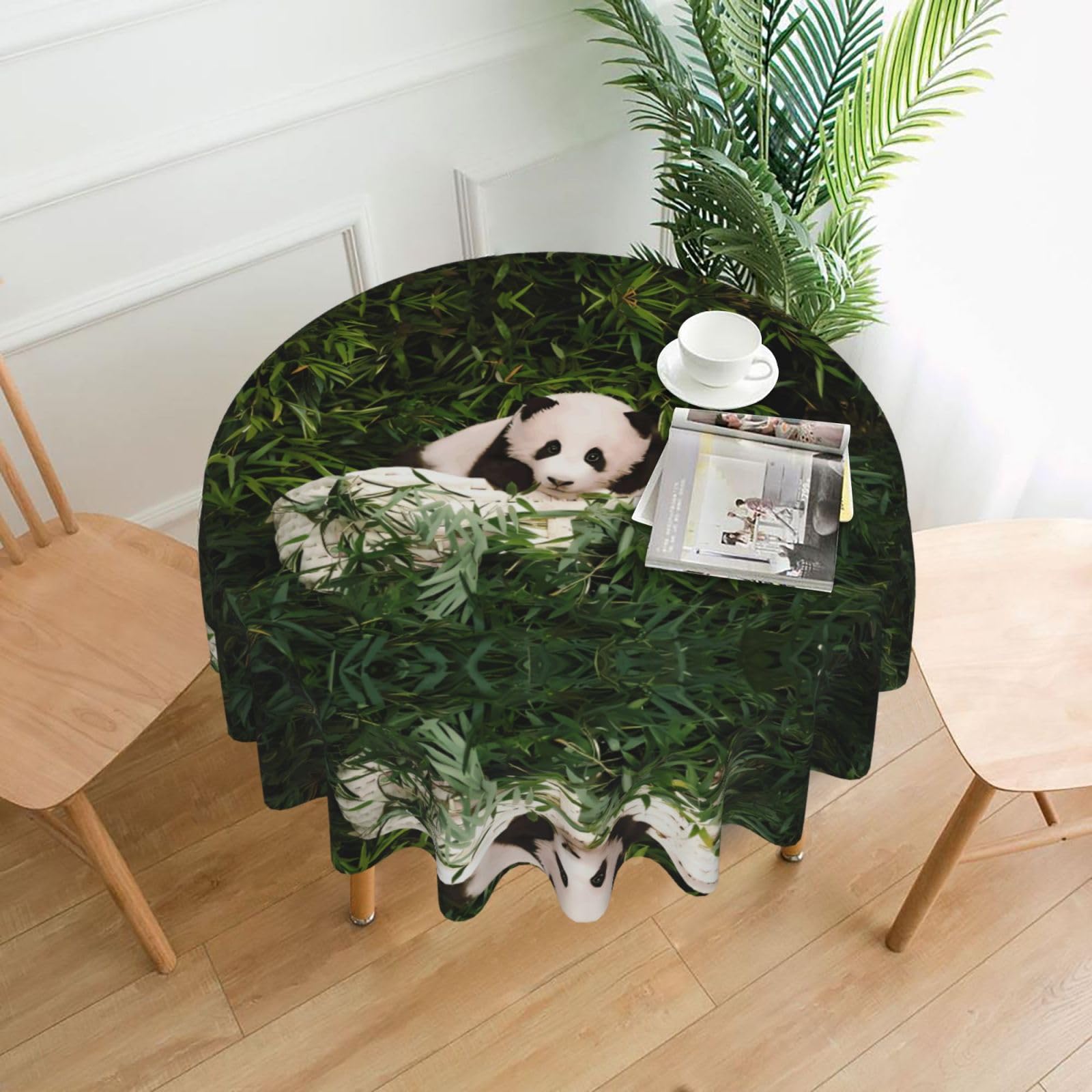 ZHAOUR Cute Little Panda Print Round Washable Tablecloth – Table Cover