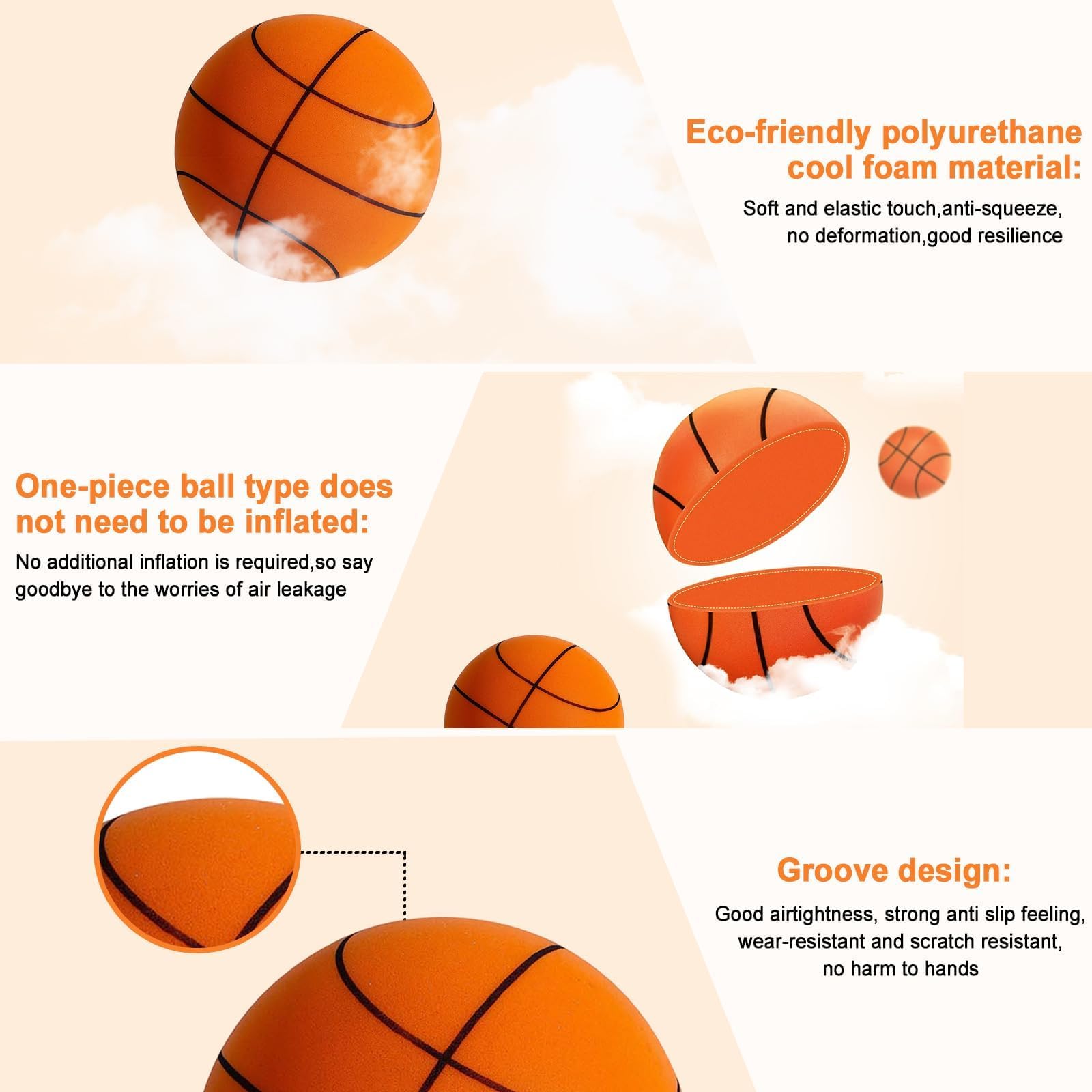DORIMI Ballon Basket Silencieux en Mousse – Ballon de Basketball sans Bruit pour Entraînement Intérieur, Dribble Discret