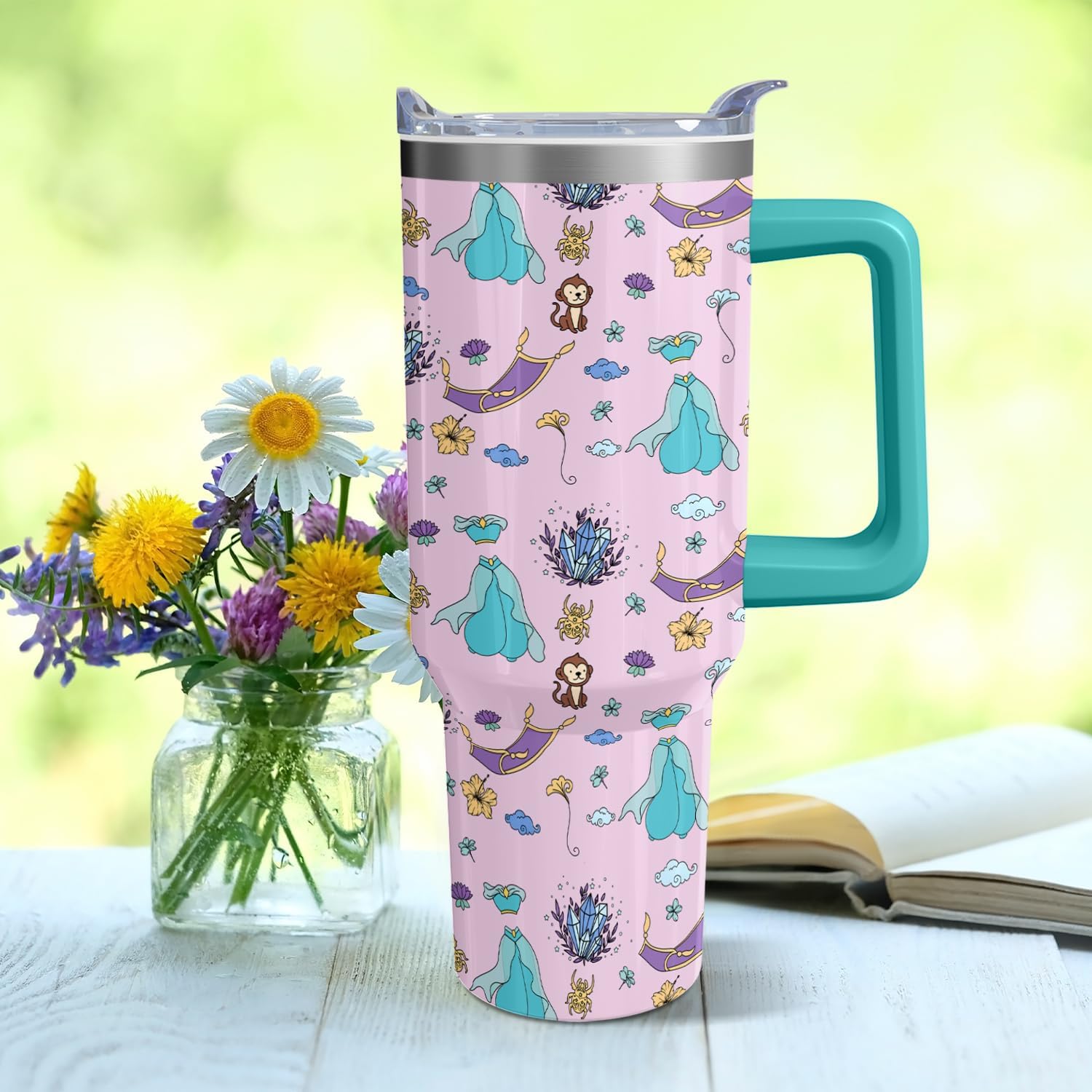 Cartoon Princess Tumbler with Handle & Straw | Princesses Dress and Magic-Blanket | Travel Coffee Mug -Birthday/Christmas Gift to Girl/Women - Image 7