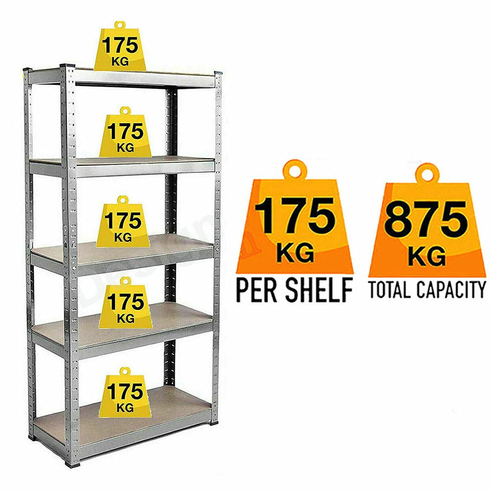 Scaffale a 5 ripiani ad incastro ad incastro, 180 x 90 x 40 cm, portata 875 kg, perfetto per Ga, Worhop, Sto Soluts, facile da montare