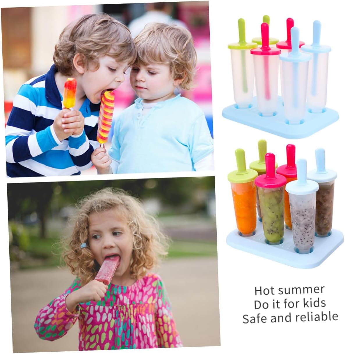 2pcs 6-grid round Silicone Ice Cream Mold for DIY Ice Pop Maker Set with Mixed Colors Reusable Dessert Tray for Homemade Random Color