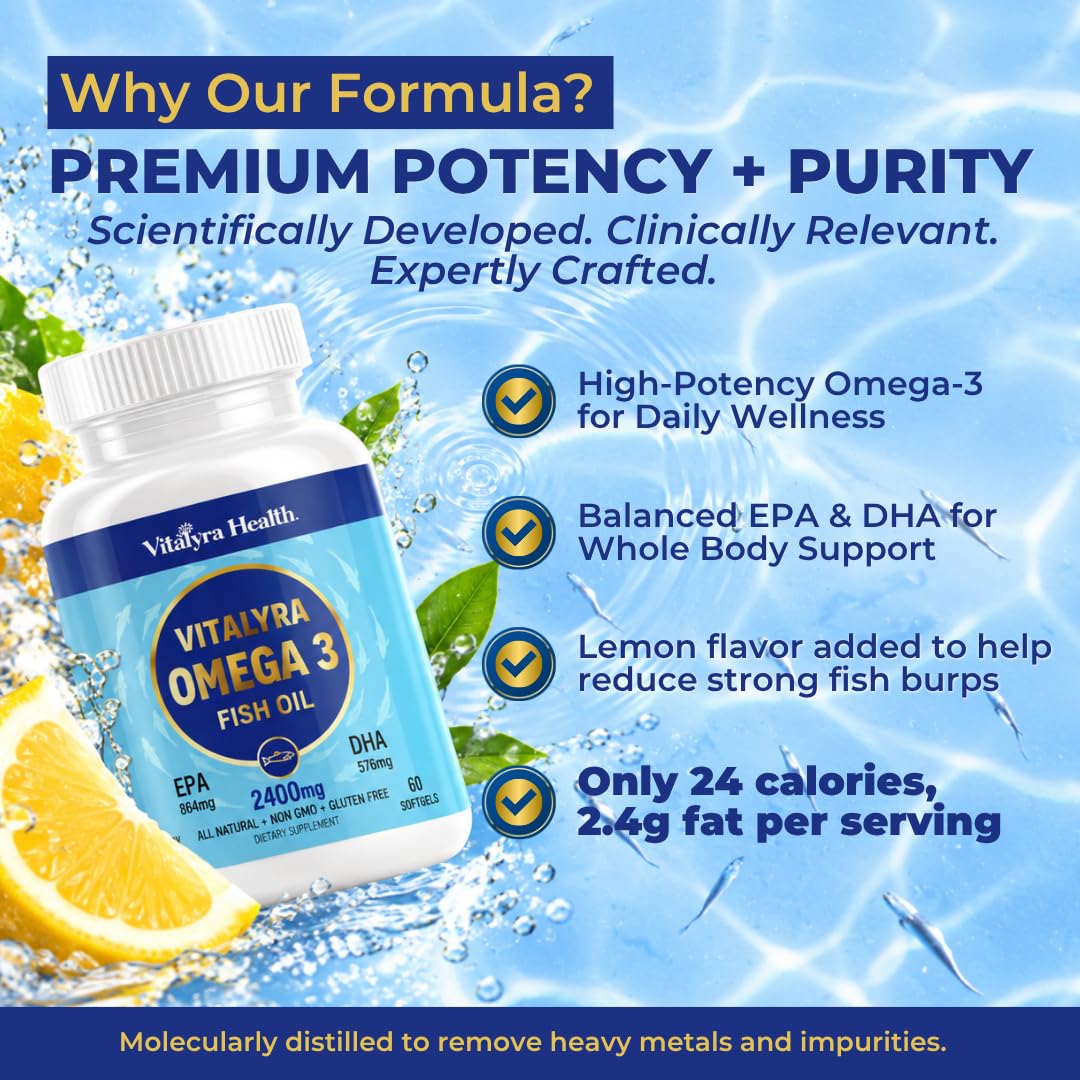 Vitalyra Omega 3 Fish Oil Supplements 2400mg, Triple Strength EPA DHA — Amazon image 4