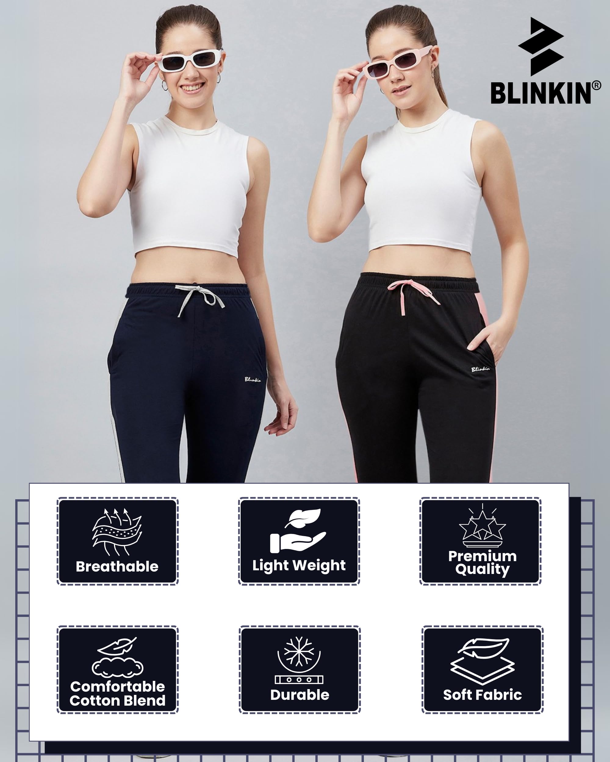 BLINKIN Women's Cotton Pajamas Combo, Pack of 2 - Black|Navy, Size L - Ultimate Relaxed Fit Track Pants for Women, Night Wear & Comfort Wear - Image 6 thumbnail