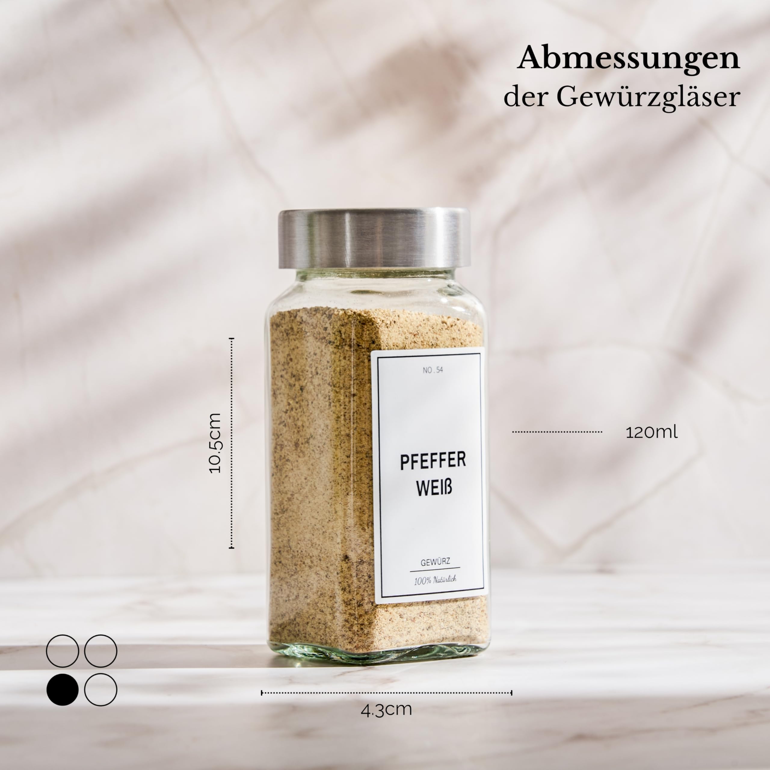 Bocaux à épices avec étagère [24 x 120 ml] et 300 étiquettes à épices [DE] – Étagère à épices avec bocaux – Tiroir à épices avec bocaux – Système d'étagères à épices argentés