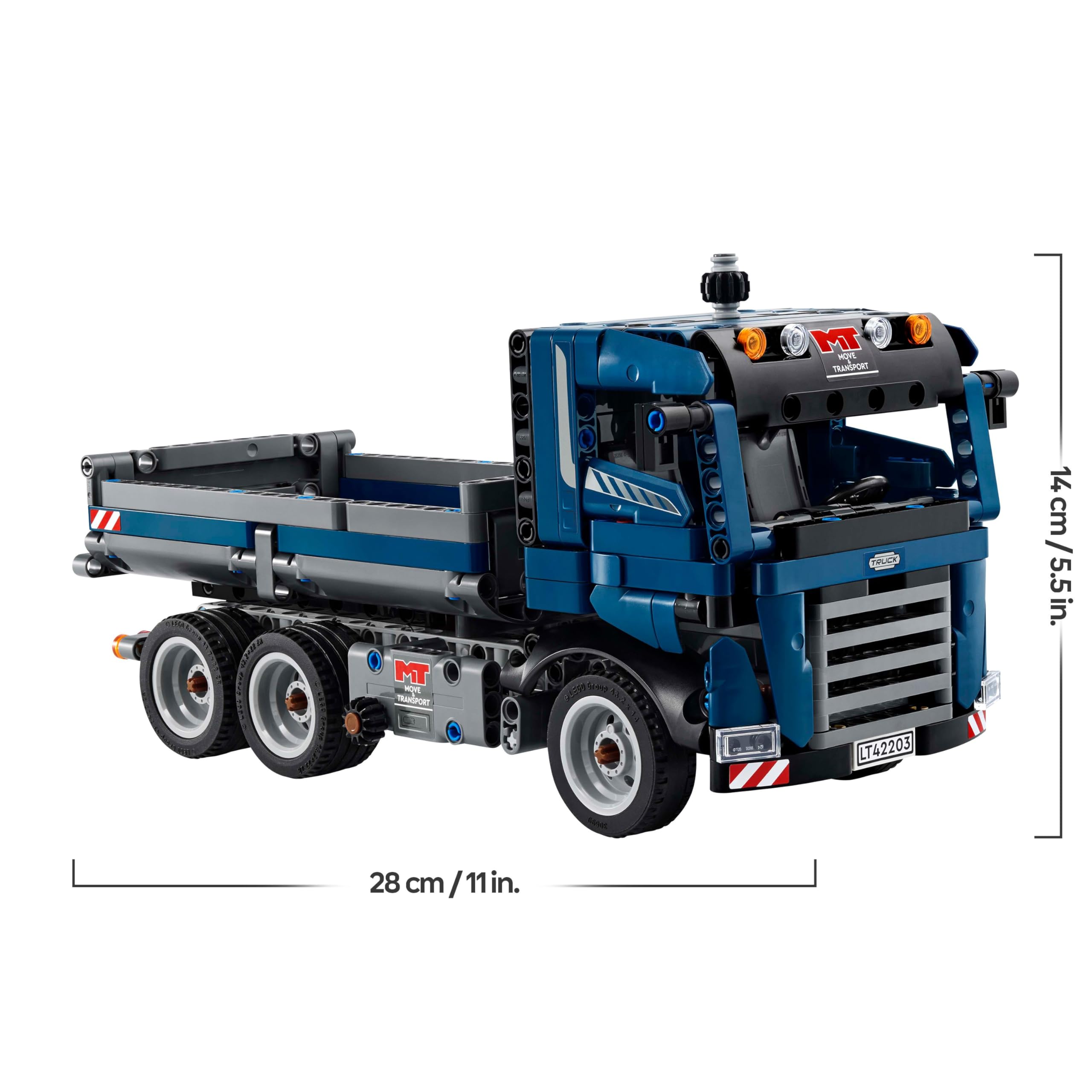 LEGO Technic Volquete Basculante, Vehículo de Obra y Construcción de Juguete, Camión Azul para Construir con Dirección y Caja Móvil, Regalo de Cumpleaños para Niños y Niñas de 9 Años o Más 42203