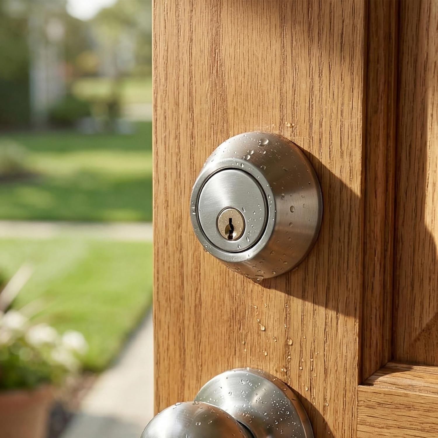 HOZEON 4 Pack Entry Door Knob and Deadbolt Combo, Keyed Alike Round Ball Satin Exterior Door Locks for Entrance and Front Doors