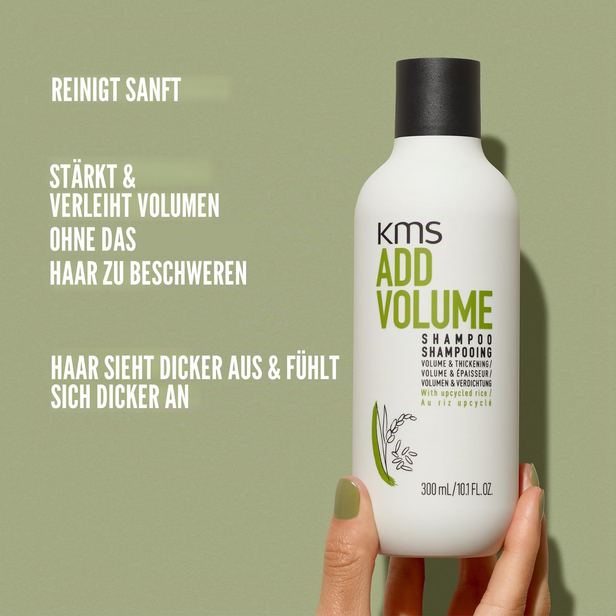 KMS ADDVOLUME Shampoo für feines bis mittelstarkes Haar, dem Volumen fehlt oder das dünn erscheint, mehr Fülle, stärkeres Haar, vegane Formulierung mit upgecyceltem Reis, ohne Silikone, 750ml