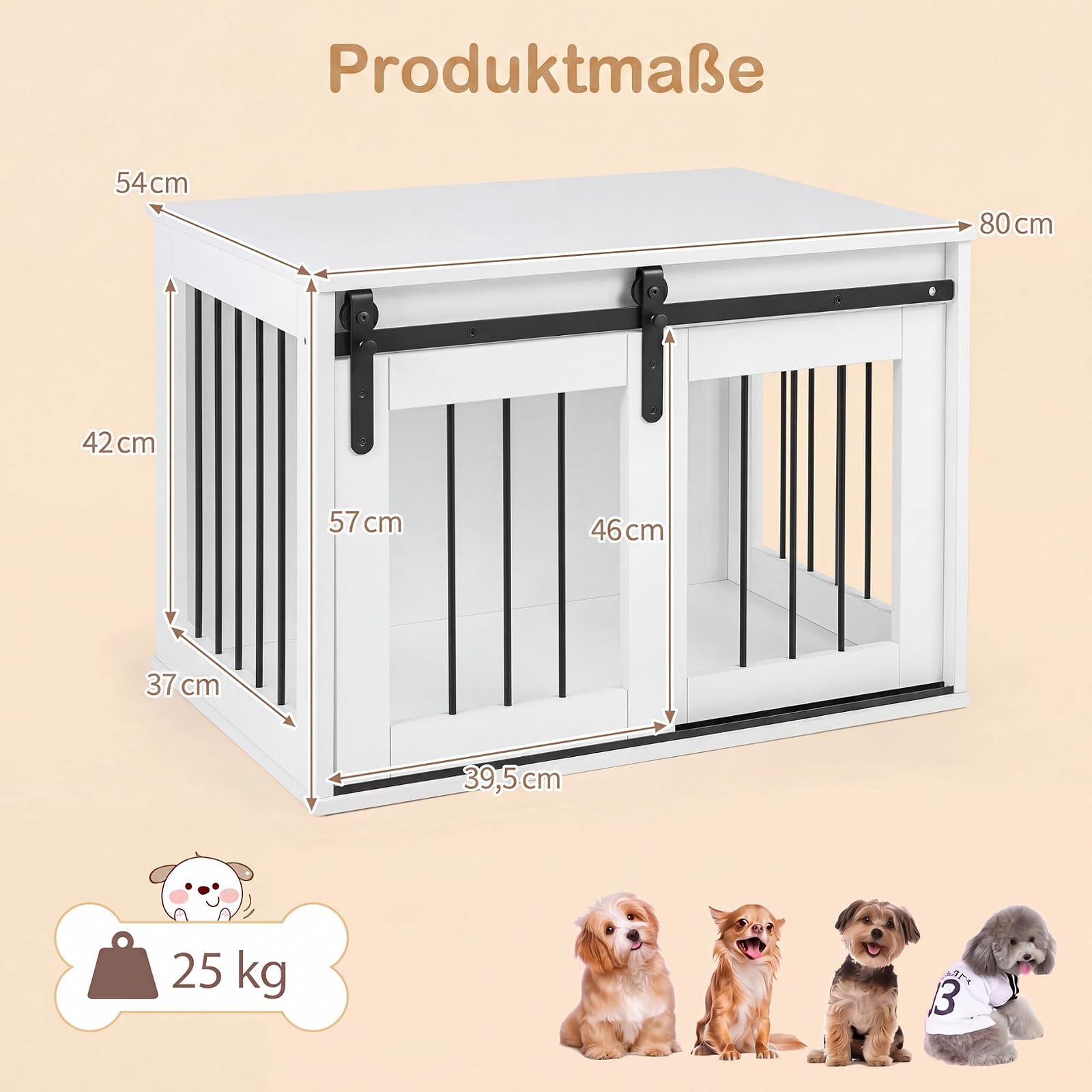 DREAMADE Hundekäfig für Zuhause, Hundebox Holz & Metall (Weiß) | Hundekäfig Möbel mit abschließbarer Schiebetür, Hundeschrank als Beistelltisch für kleine & mittelgroße Hunde, für Wohnzimmer