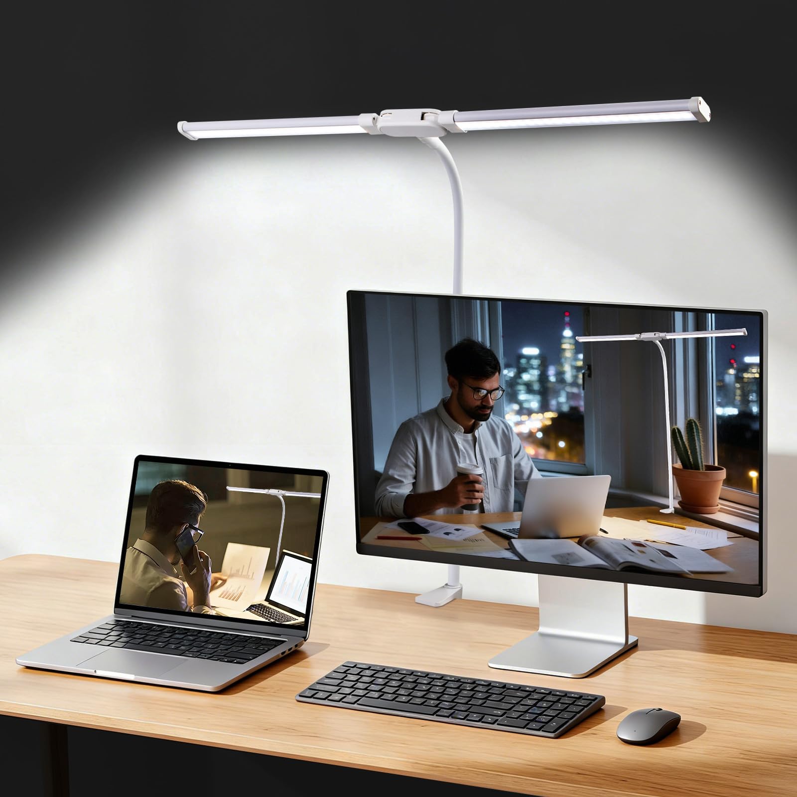 LED Desk Lamp for Office Dorm Home - Eye Caring Desk Light Extra-Wide Lighting Coverage Gooseneck Dimmable Table