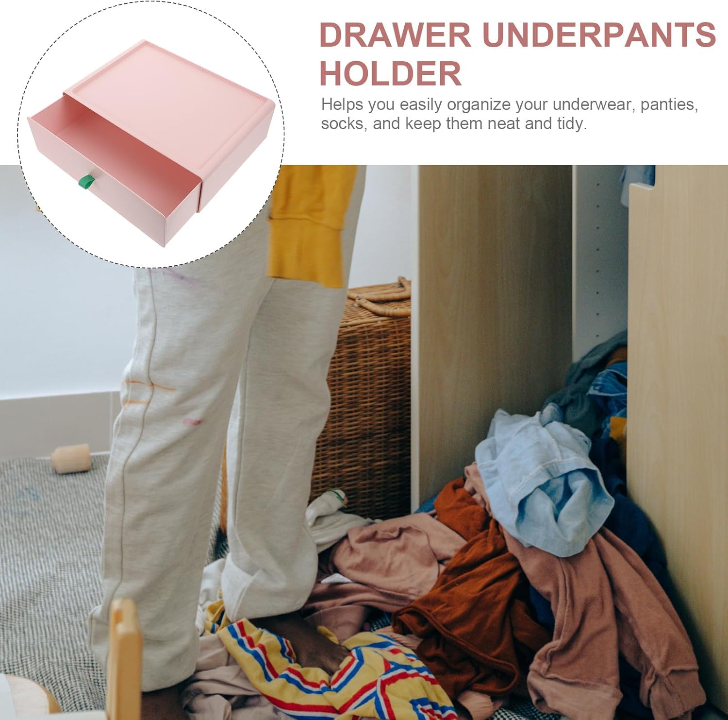 Wardrobe Organizer Drawer Box Plastic Underpants and Socks Storage Case for Closet Drawer, Light Haze Pink, No Compartments, Clothing Storage Solution