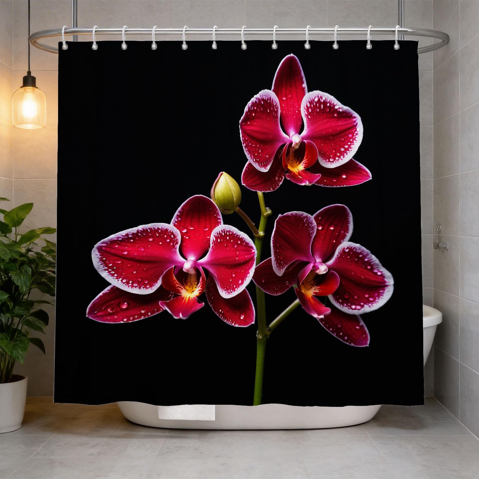 Hongduo 3D Orchid Shower Curtain for Stalls Bathtubs Minimalistic Bathroom Decor Shower Curtain Set Polyester Fabric Waterproof 180x180cm/71X71 Inch with Hooks